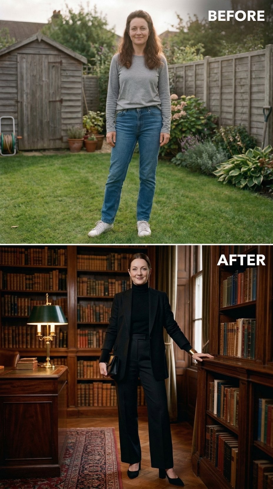 Garden Jeans and Grey Tee Vanish Into Black Turtleneck Suiting