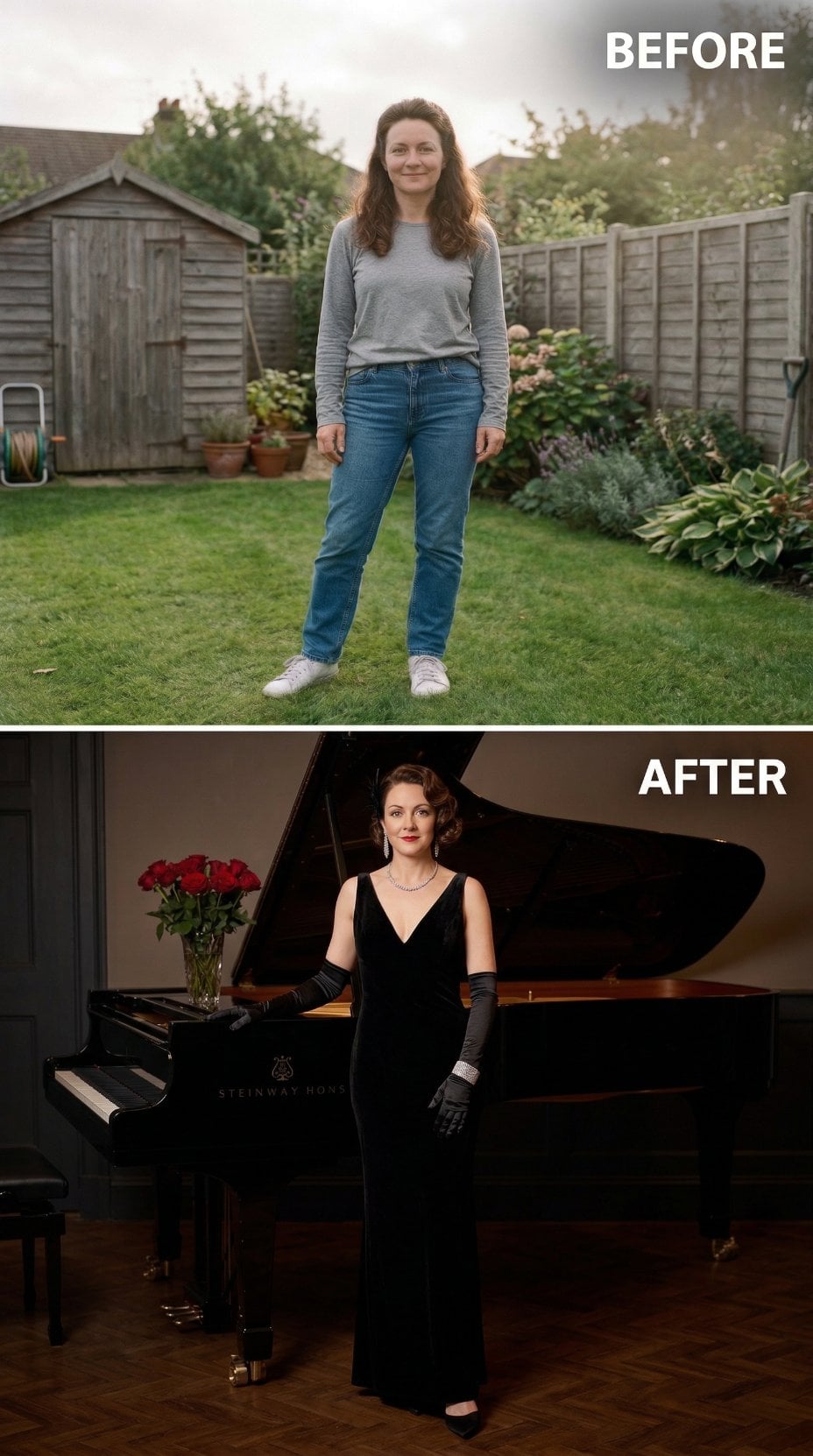 Casual Garden Blues Flip Into Black Velvet Piano-Side Glamour