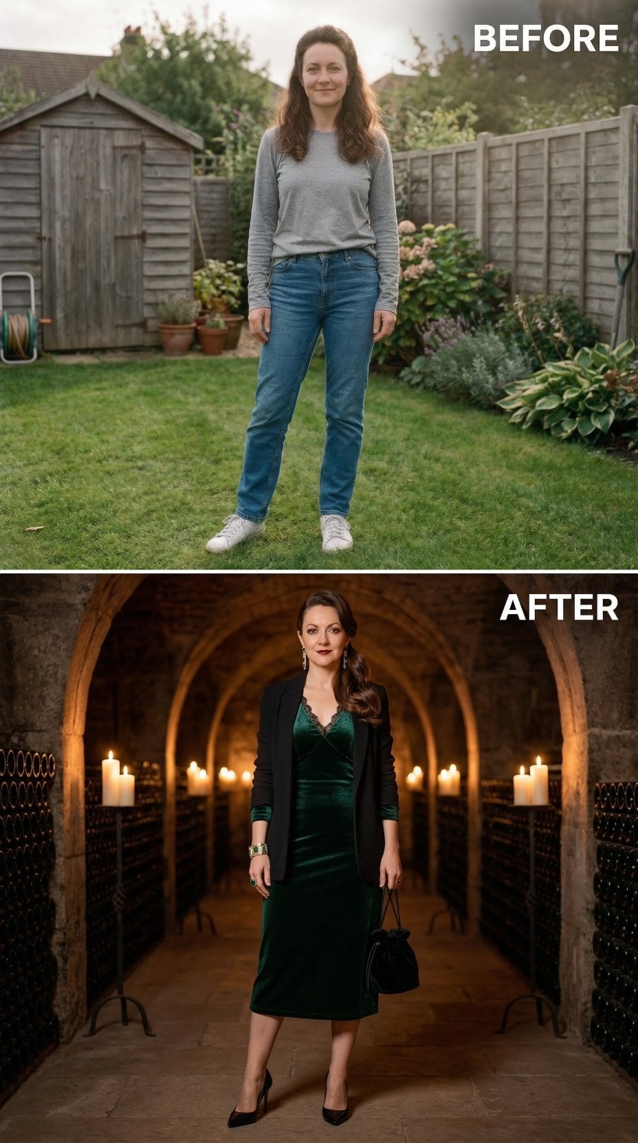 Grass and Grey Swap Out for Emerald Velvet and Candlelit Wine Cellar