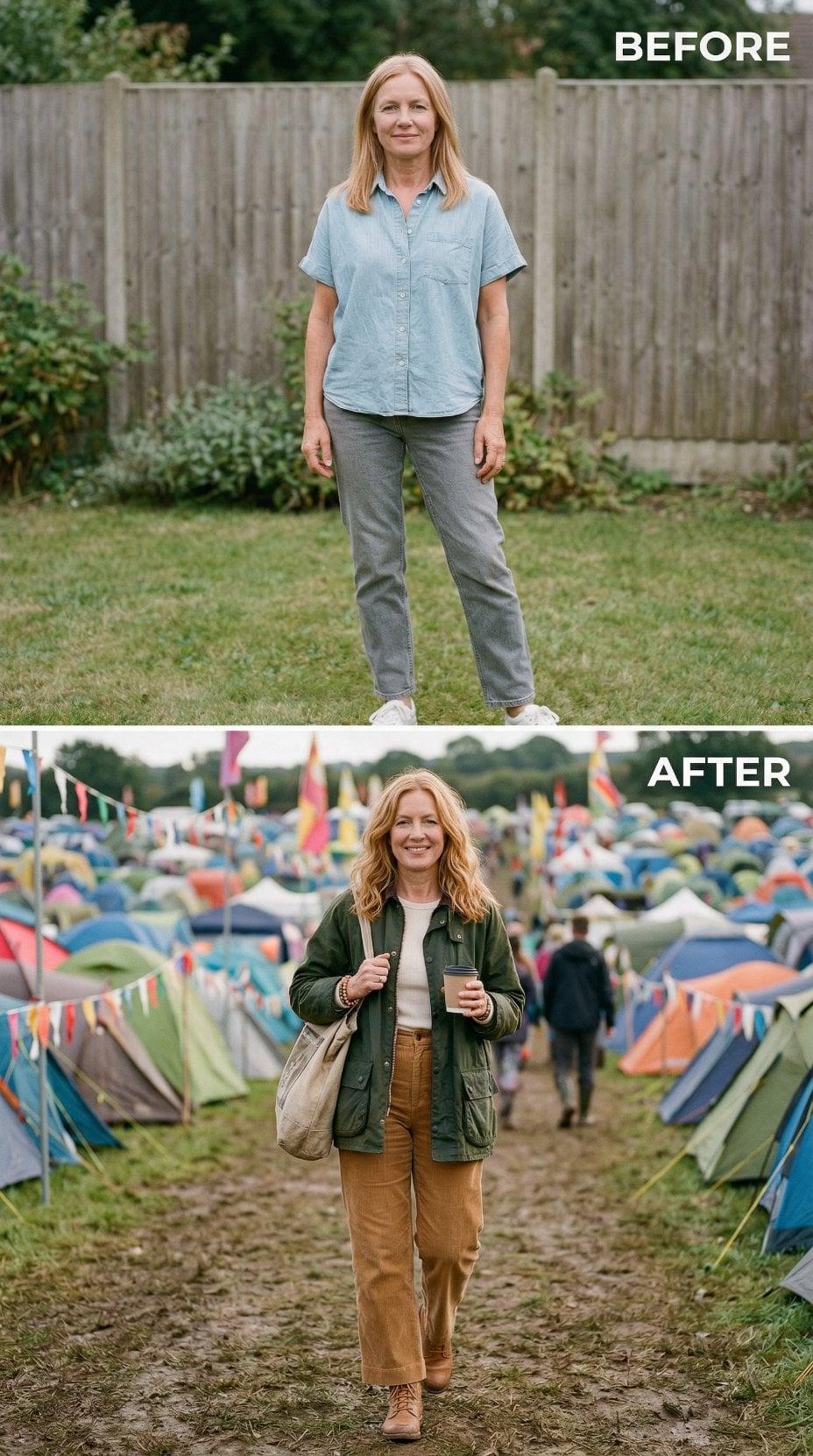 Casual Denim and Gray Jeans Step Into Festival Terrain