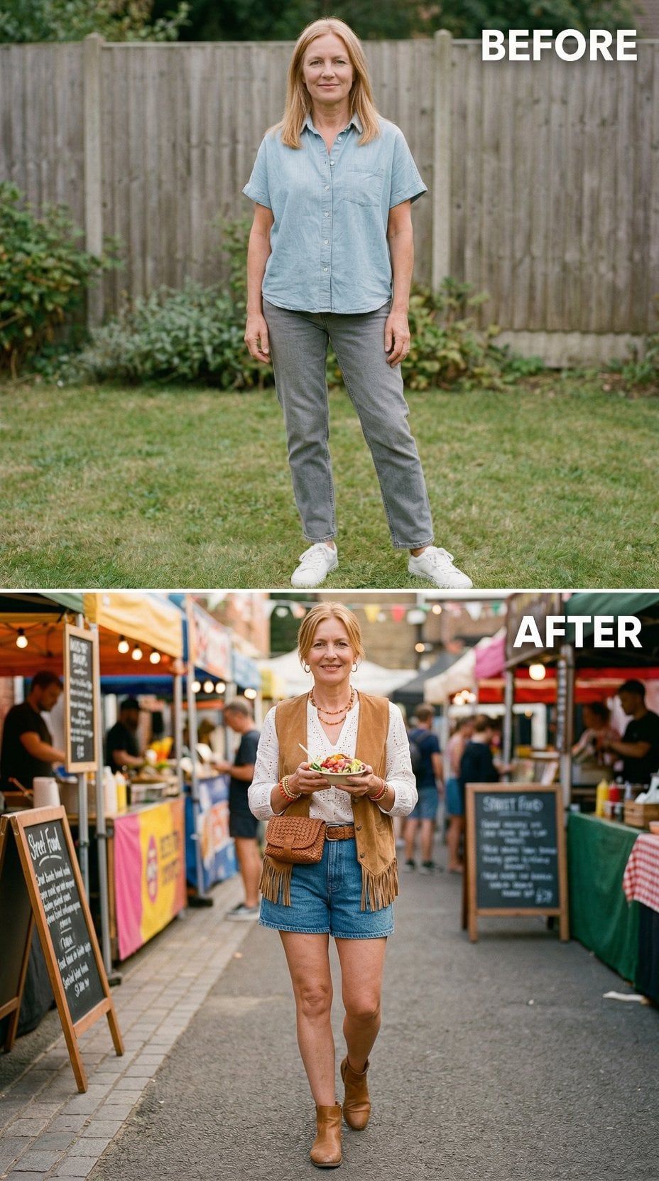White Eyelet Top and Suede Fringe Vest Channel Seventies Street Market Cool