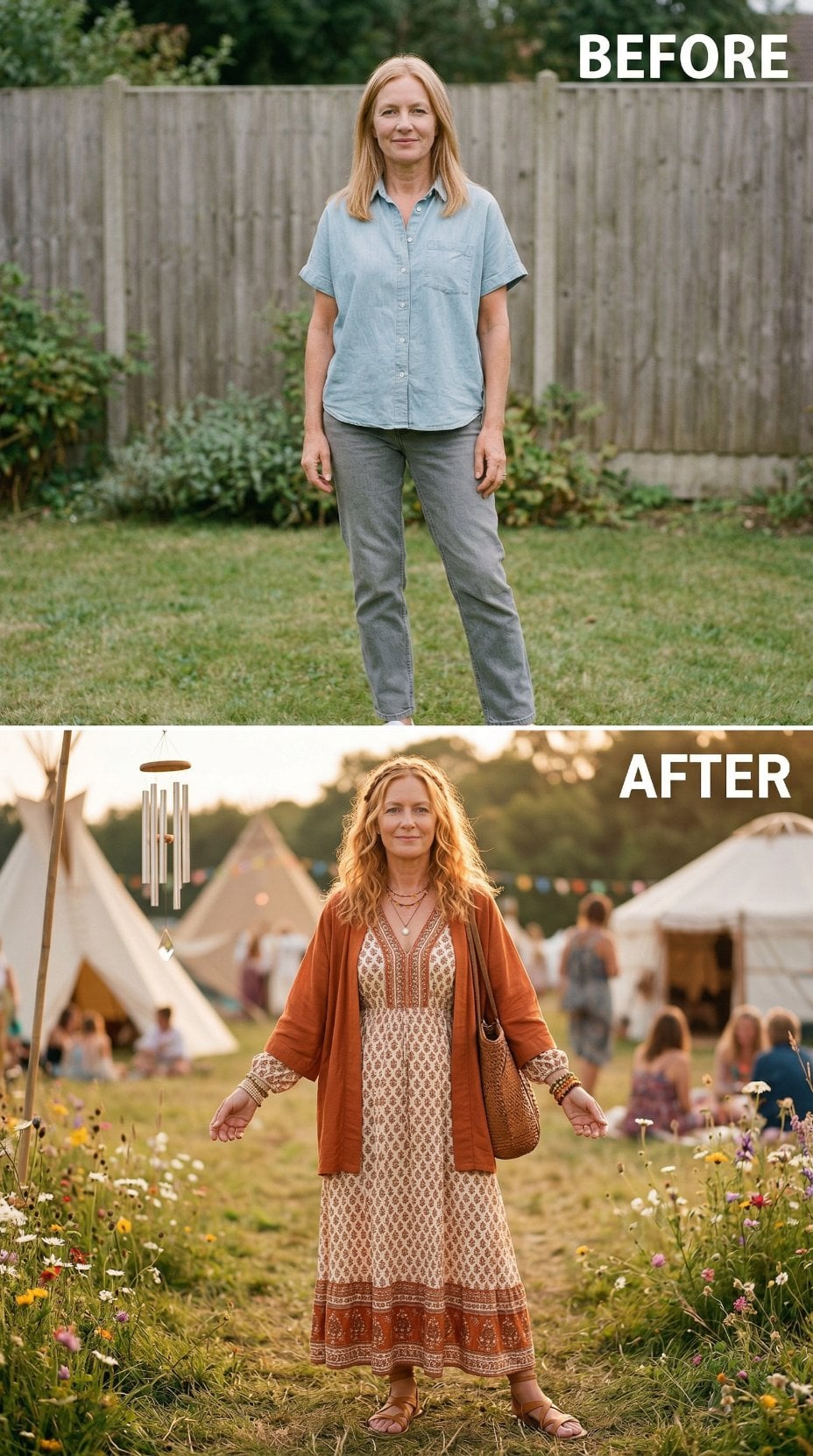 Rust Jersey Kimono and Patterned Maxi Turn Garden Party Into Boho Reverie