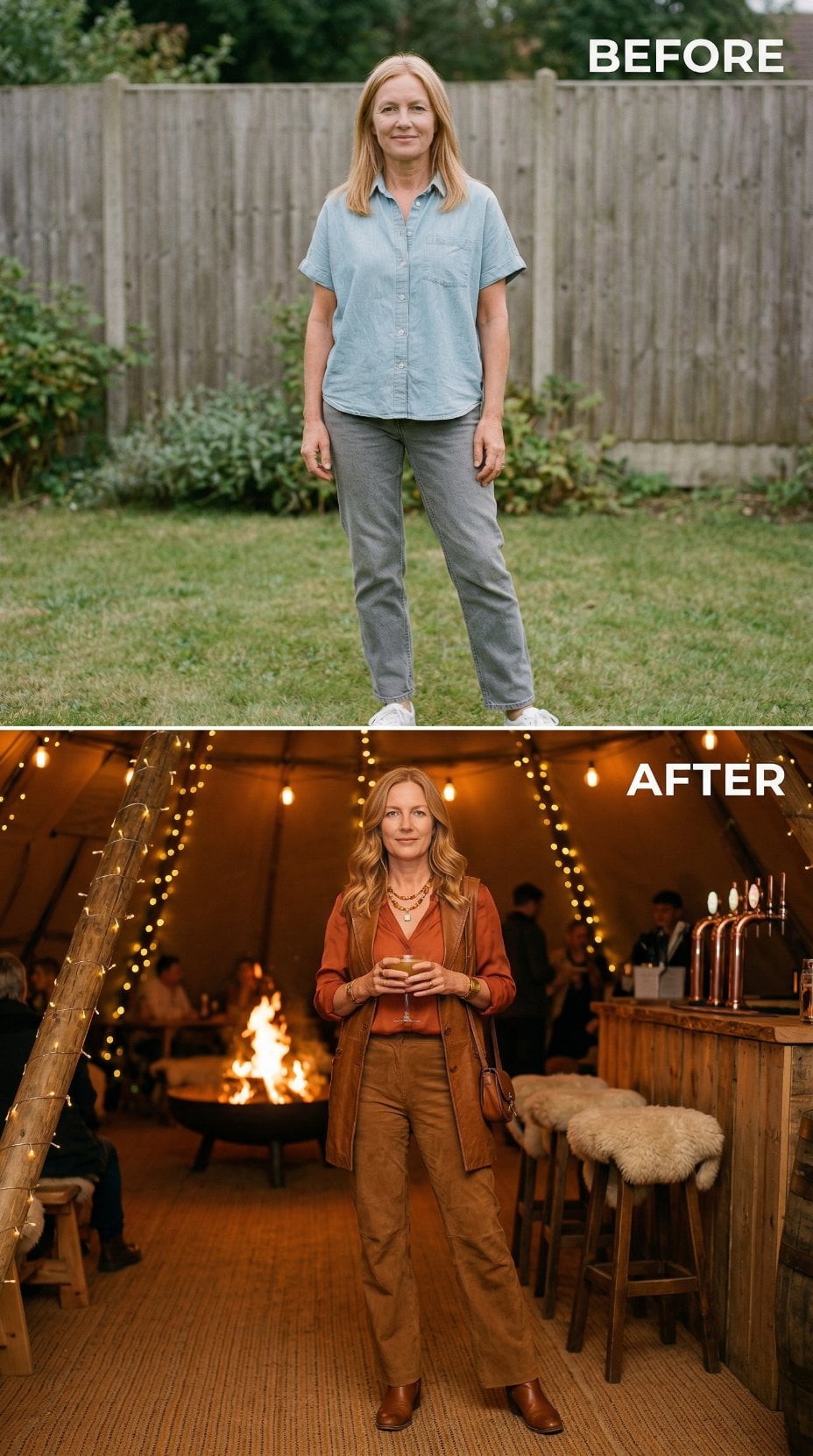 Rust Blouse and Suede Trousers Glow Under Festivalwear's Warmest Lens