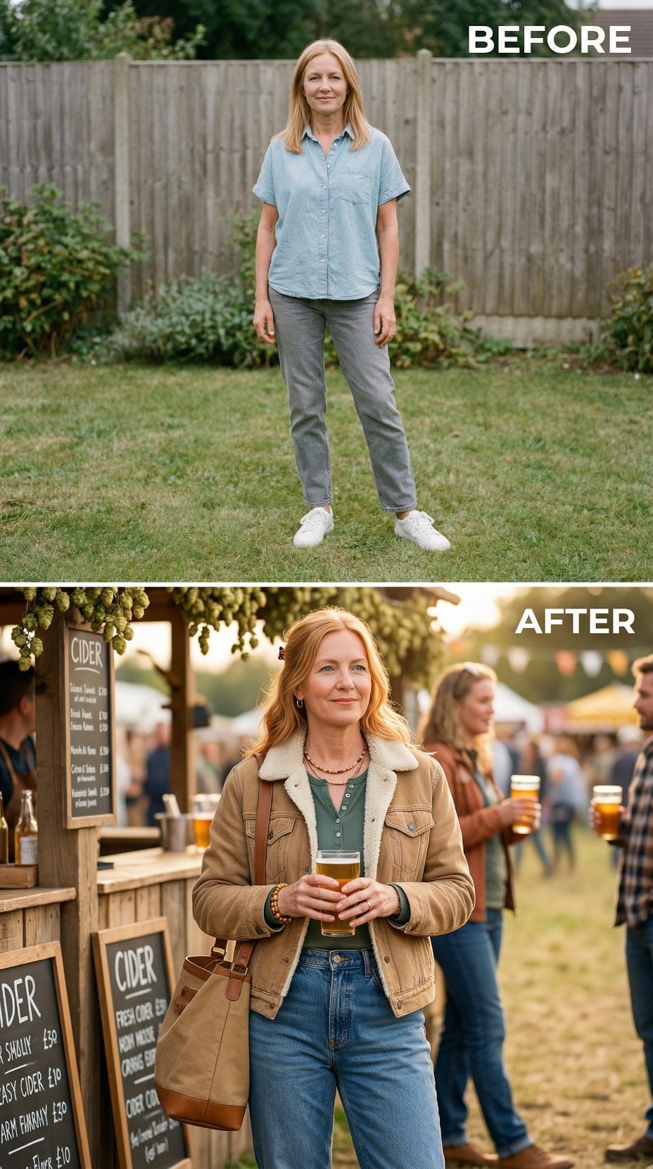 Shearling Collar Jacket and Indigo Denim Stand Tall at the Cider Stall