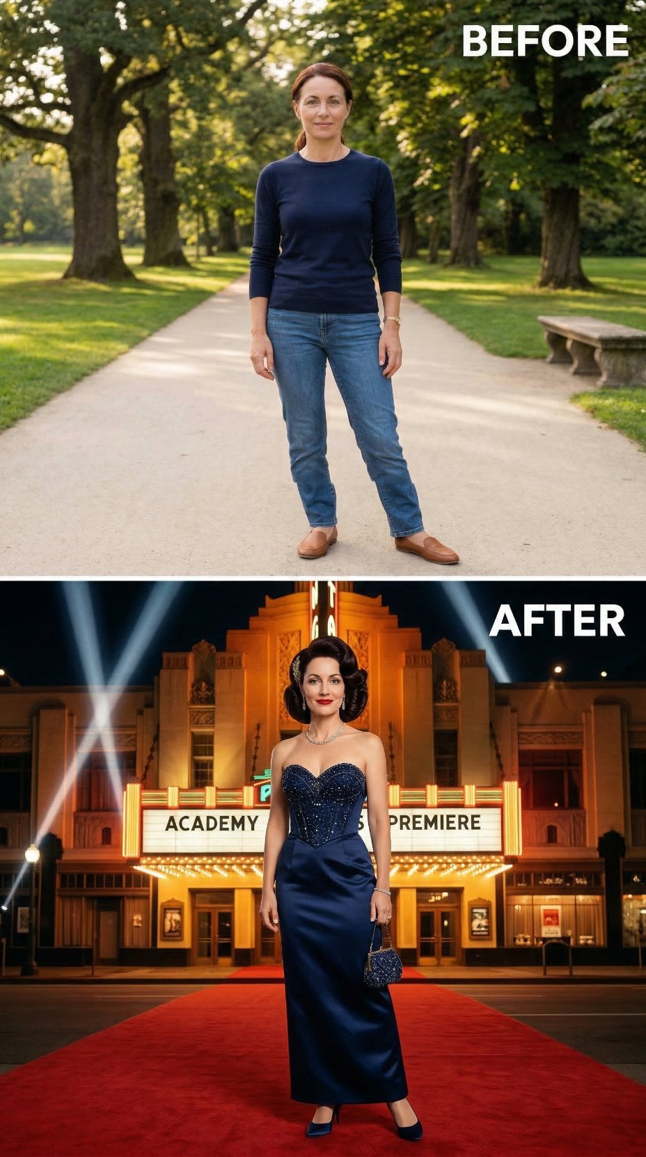 Beaded Navy at the Academy Premiere: Her Silhouette Reaches Its Formal Peak