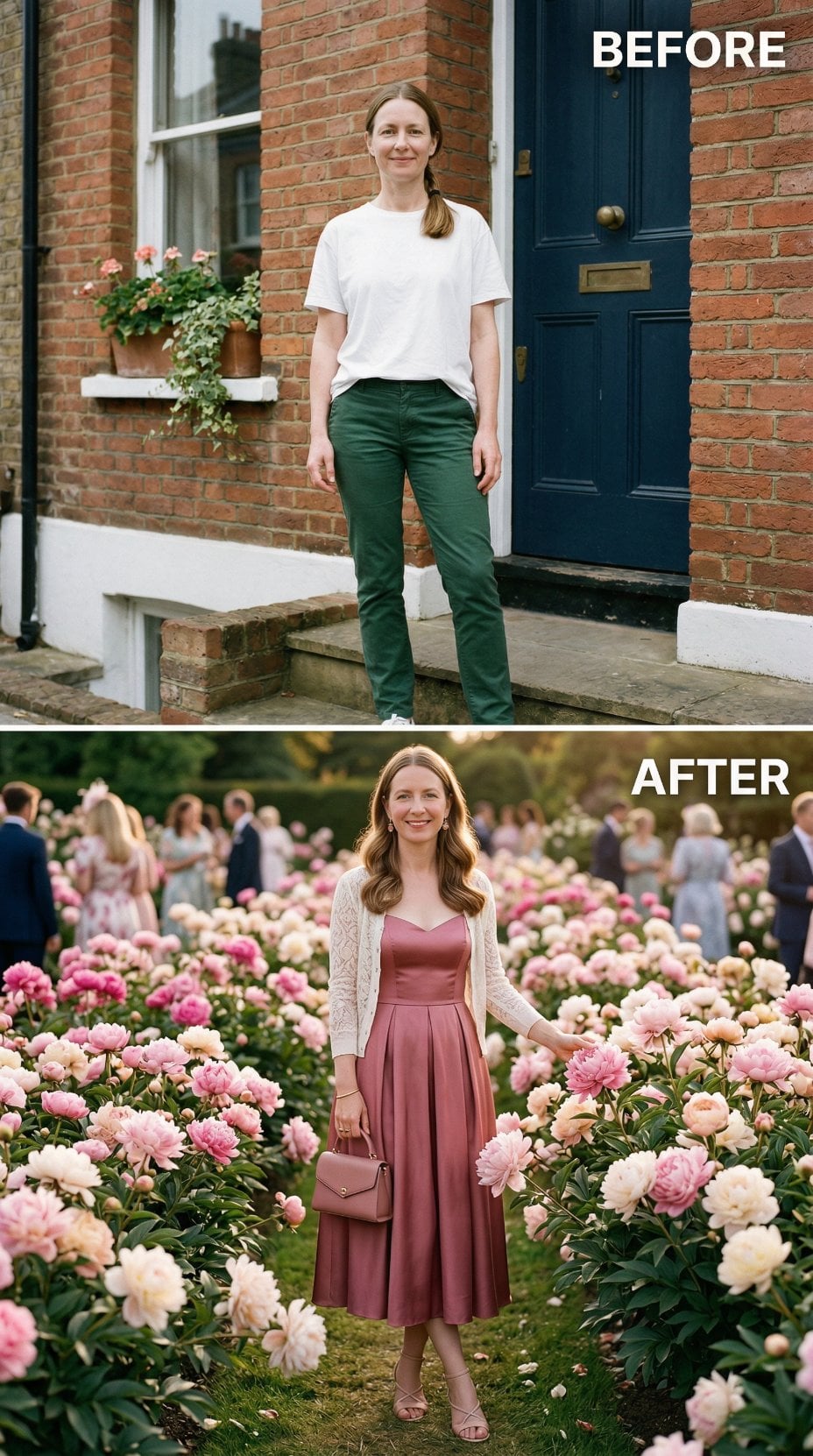Dusty Rose Satin Midi with Cream Cable Knit at Peony Garden Ceremony