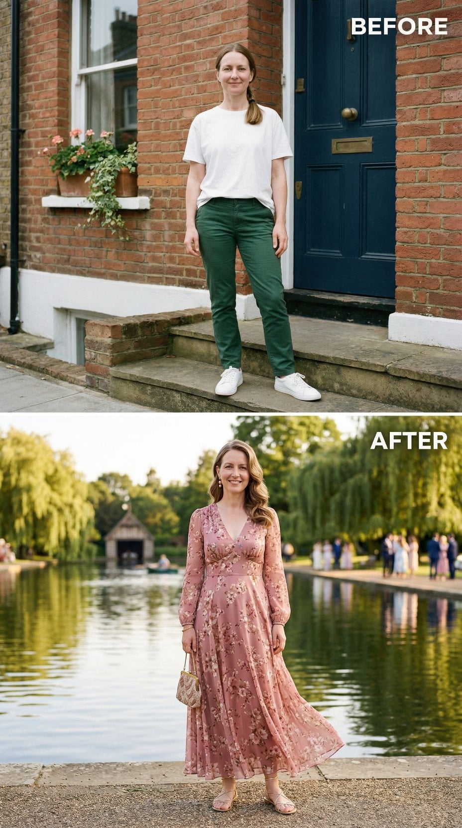 Rose Chiffon Gown with Golden Florals and Waist Definition