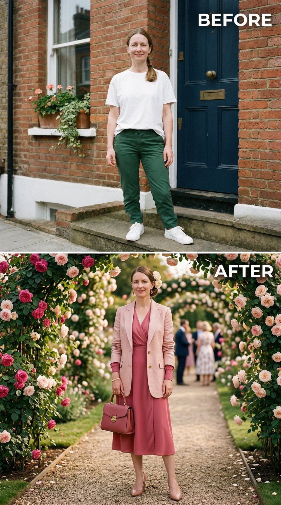 Dusty Rose Wrap Dress and Blush Blazer Through Pink Rose Colonnade