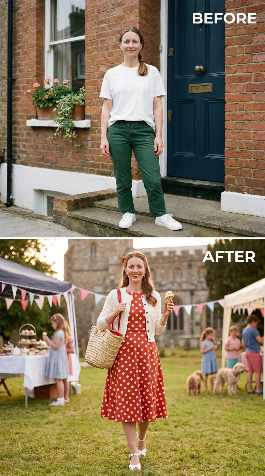 Red Polka Dot Dress and Cream Cardigan at Summer Fete