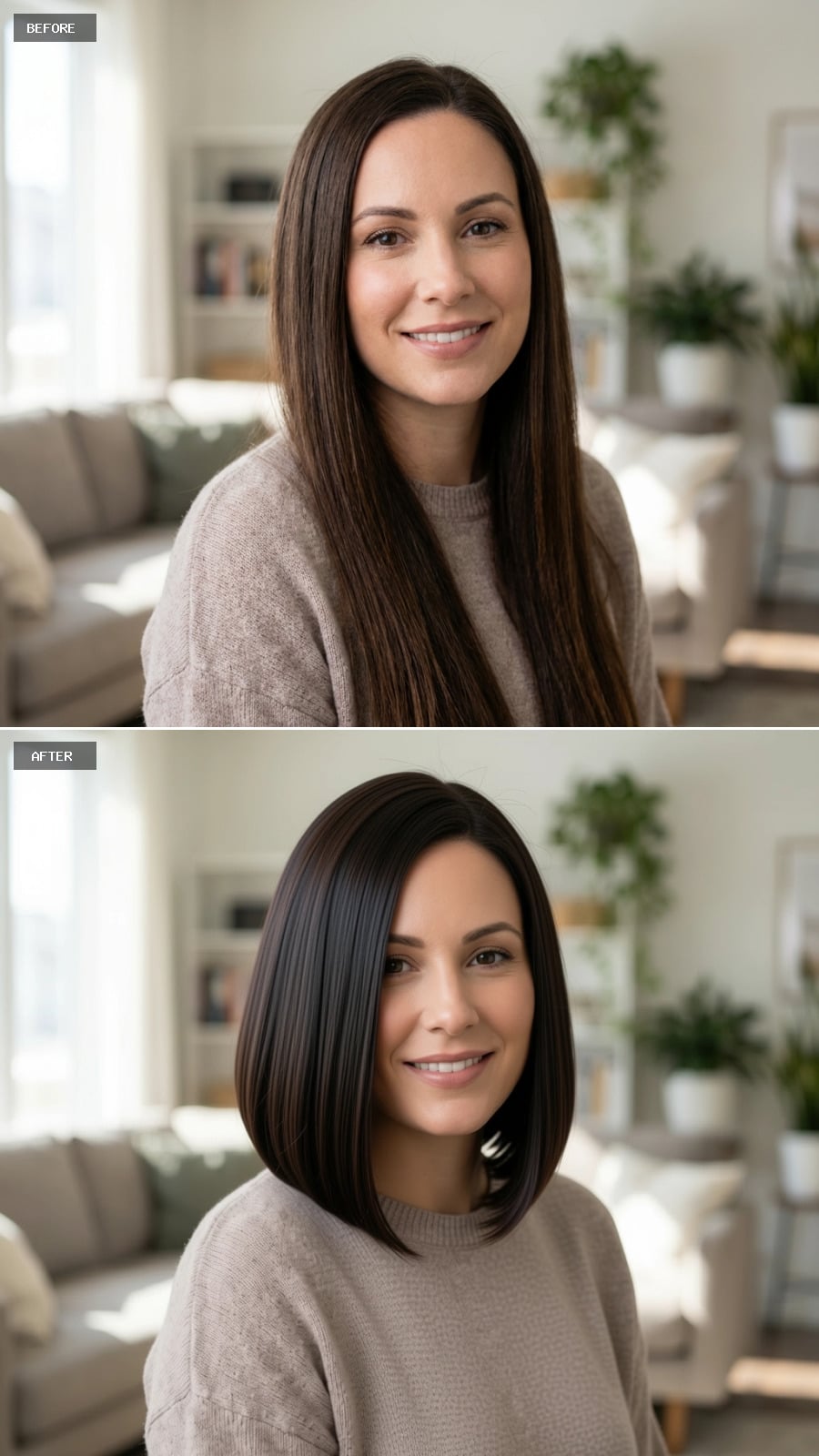 Sleek Shoulder-Length Bob with Deep Side-Swept Volume