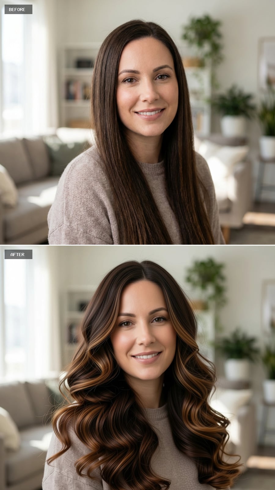 Voluminous Caramel-Highlighted Waves with Deep Central Part