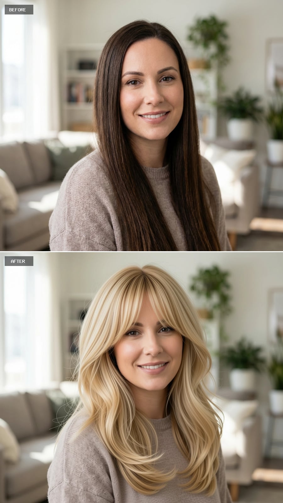 Wavy Blonde Lob with Feathered Bangs and Dimensional Honey Tones