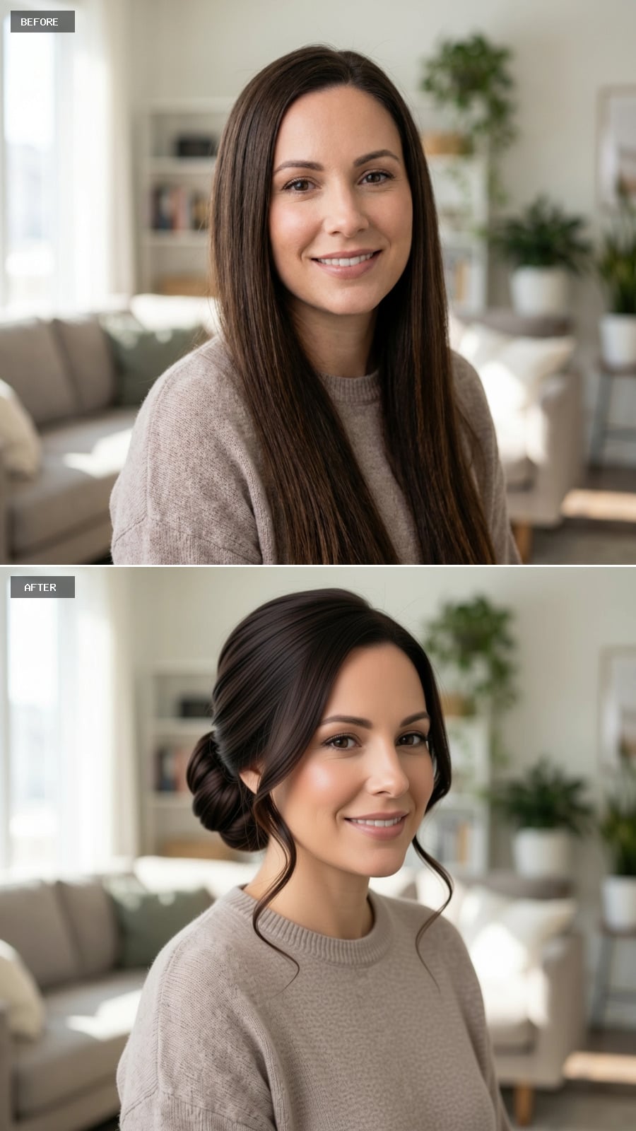 Braided Low Bun with Wispy Tendrils and Deep Side Part