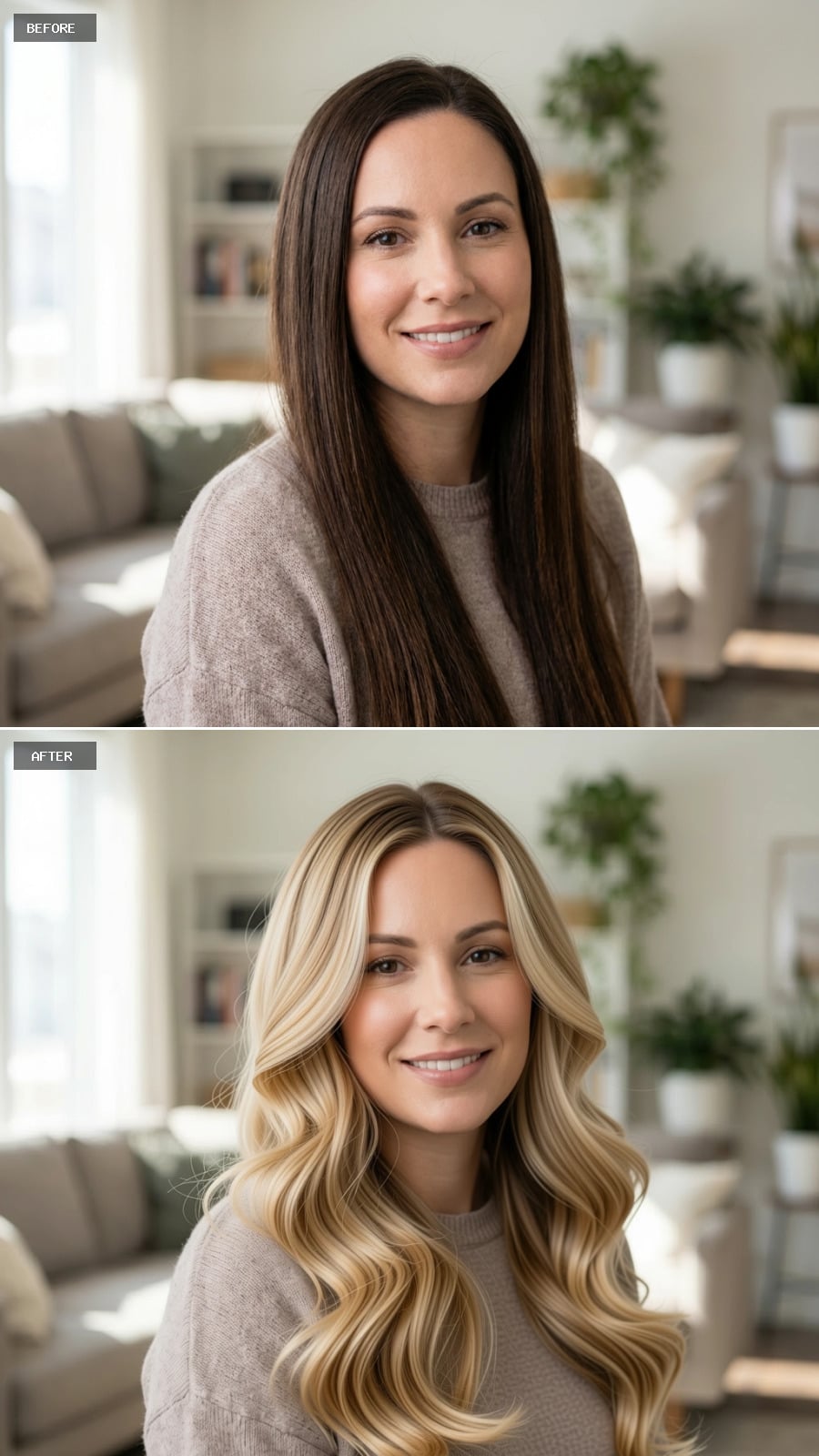 Dimensional Blonde Balayage with Full-Body Waves and Dark Honey Base