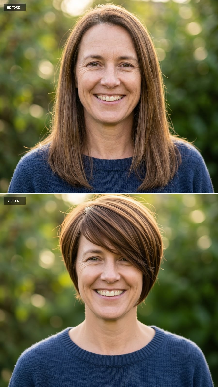 From Shoulder-Length Brunette to Highlighted Pixie Bob With Side Sweep