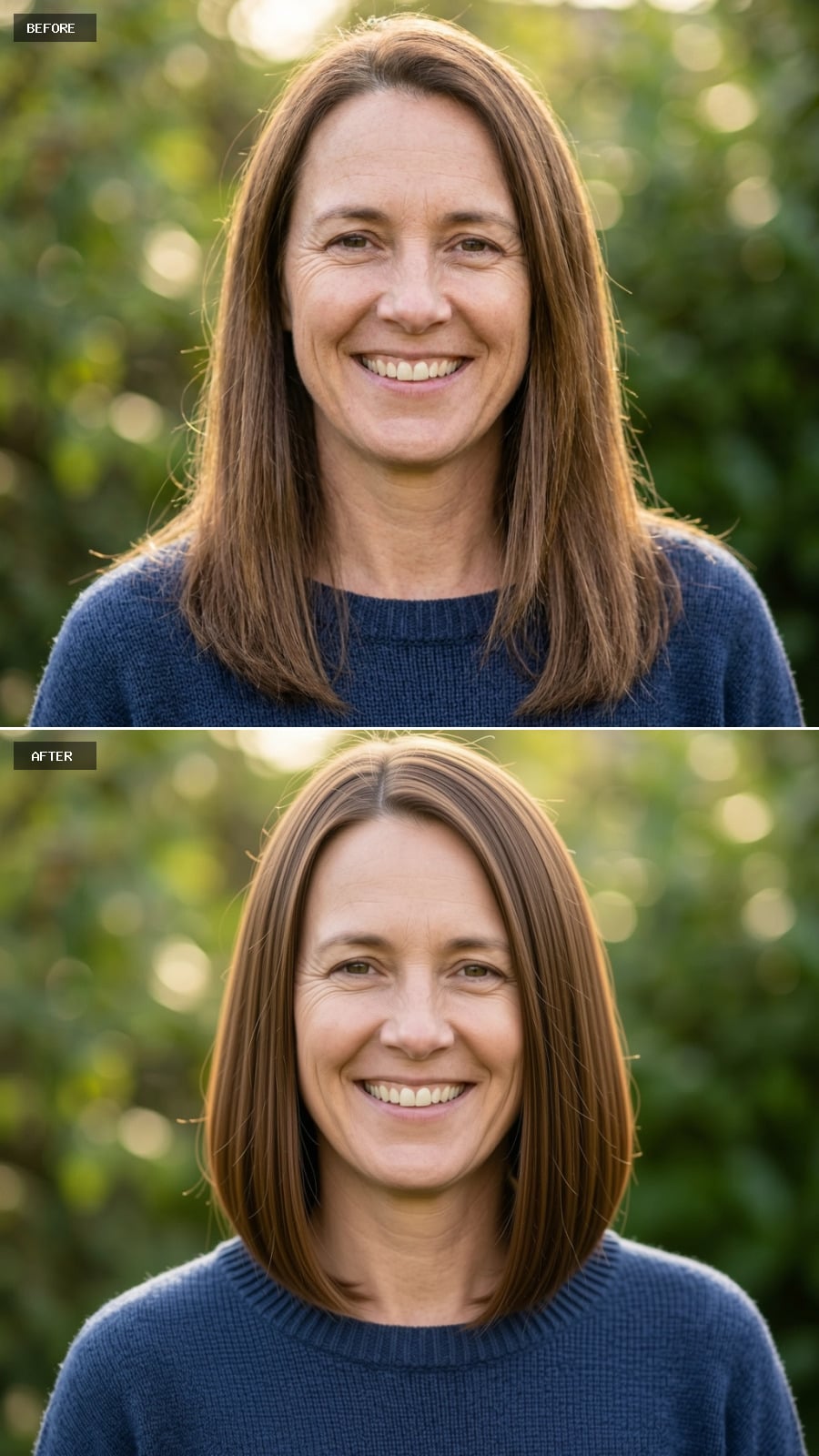 Blunt Bob With Caramel Highlights Swaps Out Longer Brunette Length