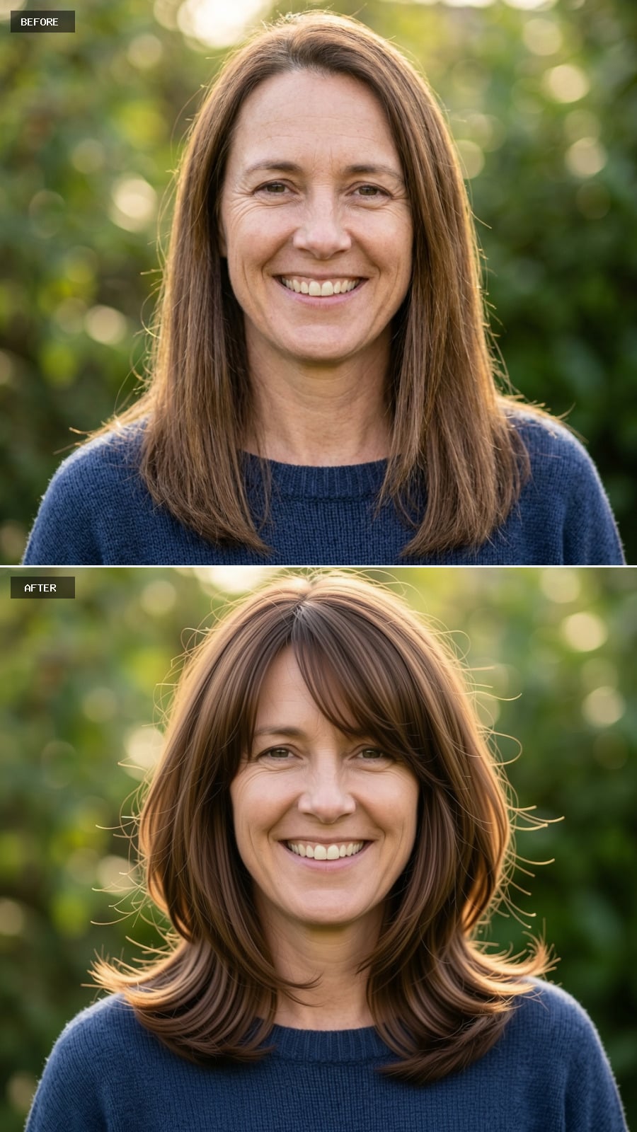 Curtain Bangs and Caramel Highlights Pull Brunette Hair Into a Whole New Direction