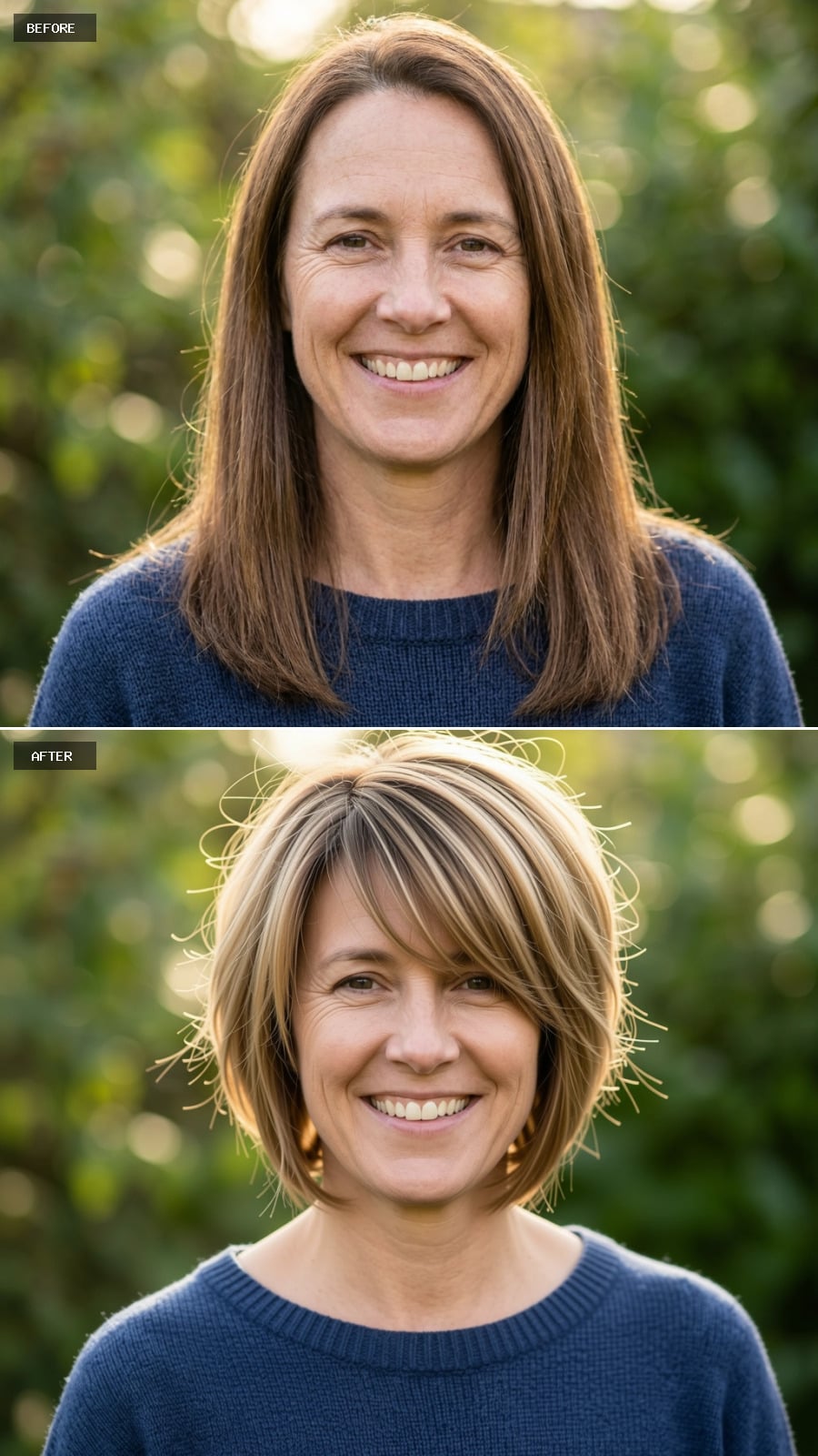 Highlighted Bob With Swept Bangs Does What Long Brunette Hair Never Could