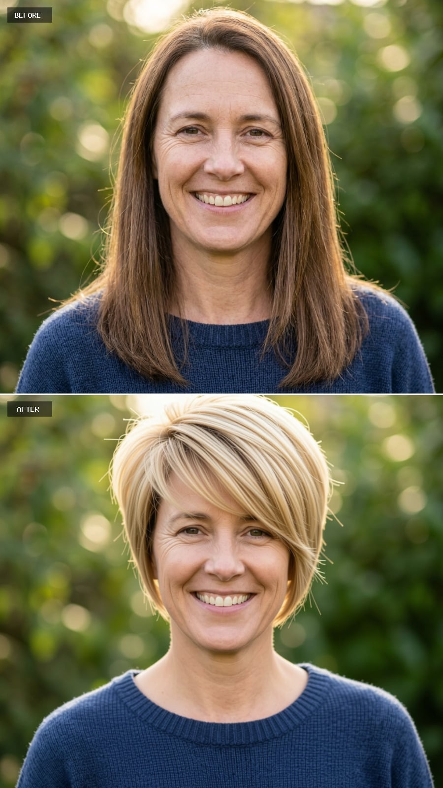 Blonde Bob With Side-Swept Layers Turns Brunette Length Into Something Worth Noticing