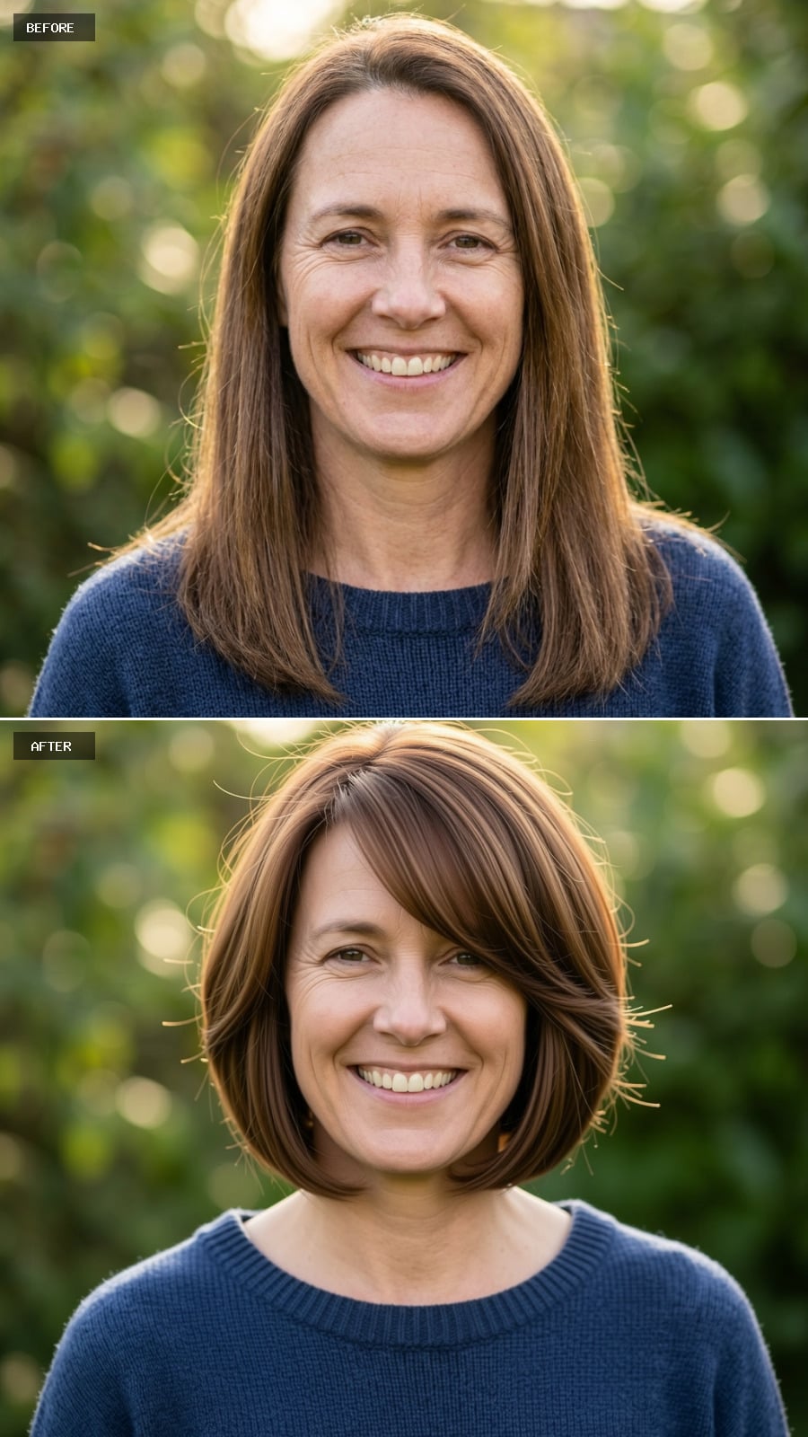 Swept Bob With Caramel Highlights Cuts Plain Brunette Length Loose