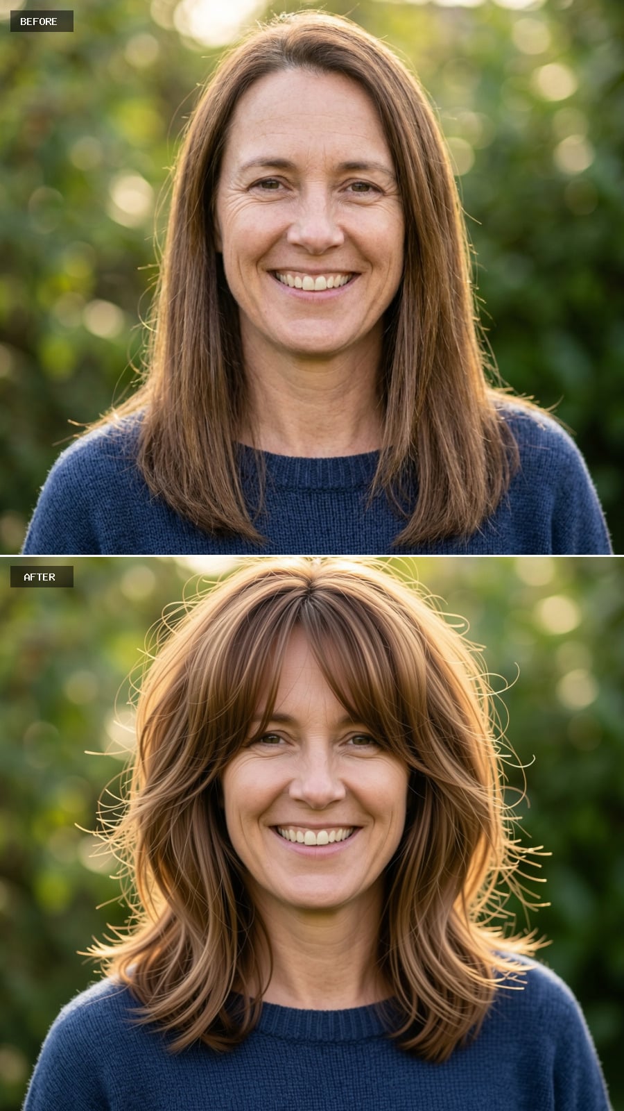 Layers, Bangs, and Caramel Highlights Recut a Brunette Into Something Worth Looking At