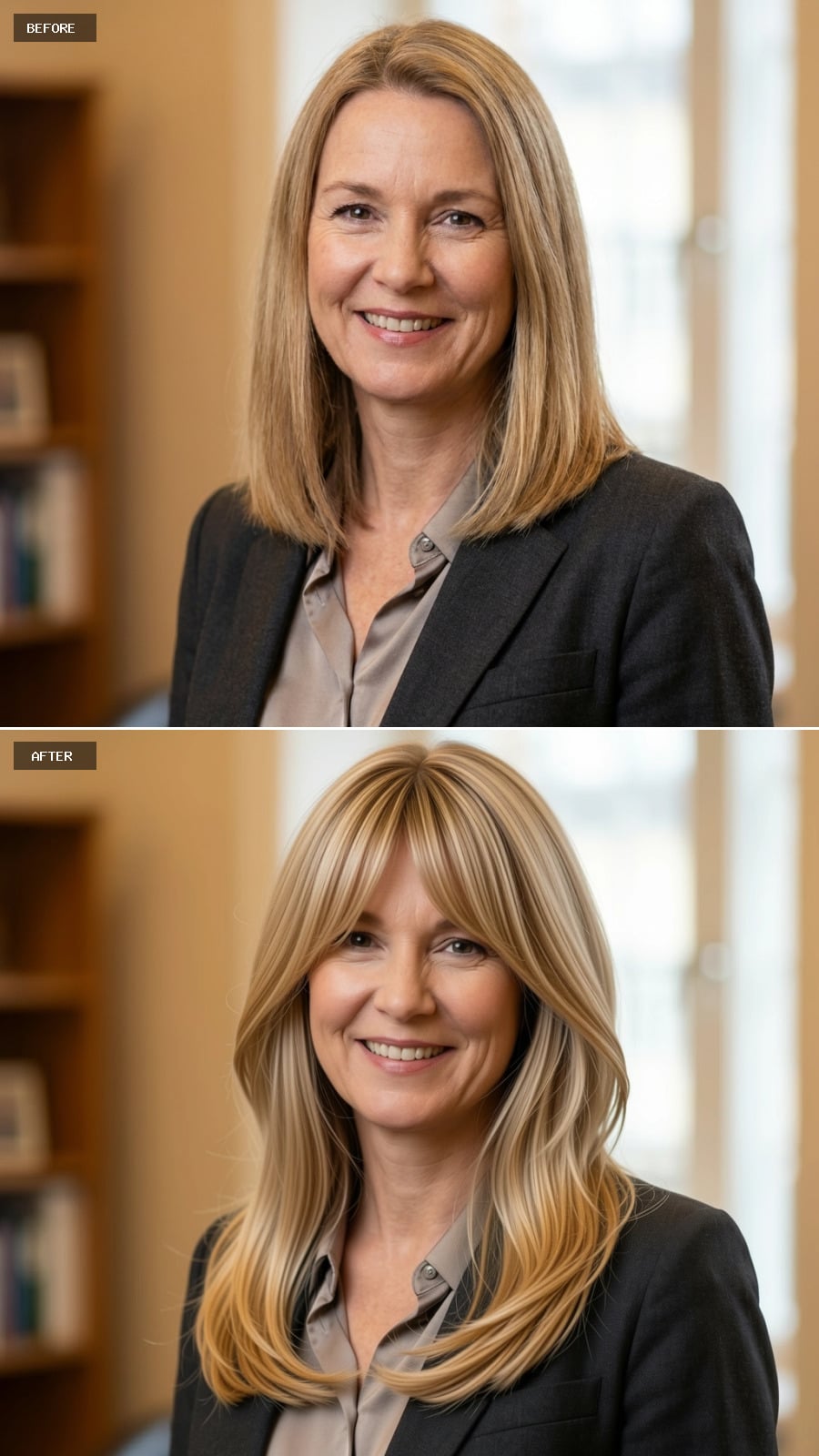 Bangs Cut In, Length Left Long: Shoulder-Length Blonde Gains an Entirely New Scale