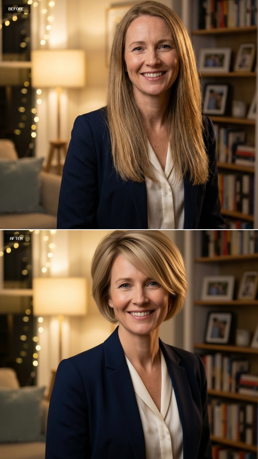 Bob Cut at Cheekbone Level Changes What the Navy Blazer Is Even Doing