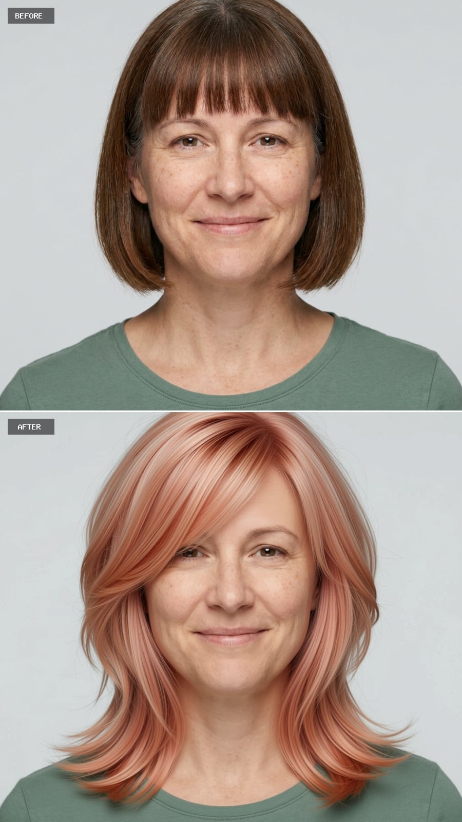 Rose Gold Layers at Shoulder Length: When Color and Cut Work Together