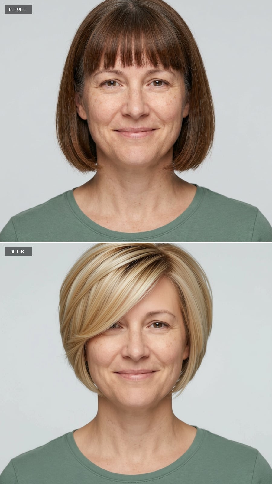 Swept Blonde Bob: What Side Fringe Does to a Face That Bangs Kept Flat