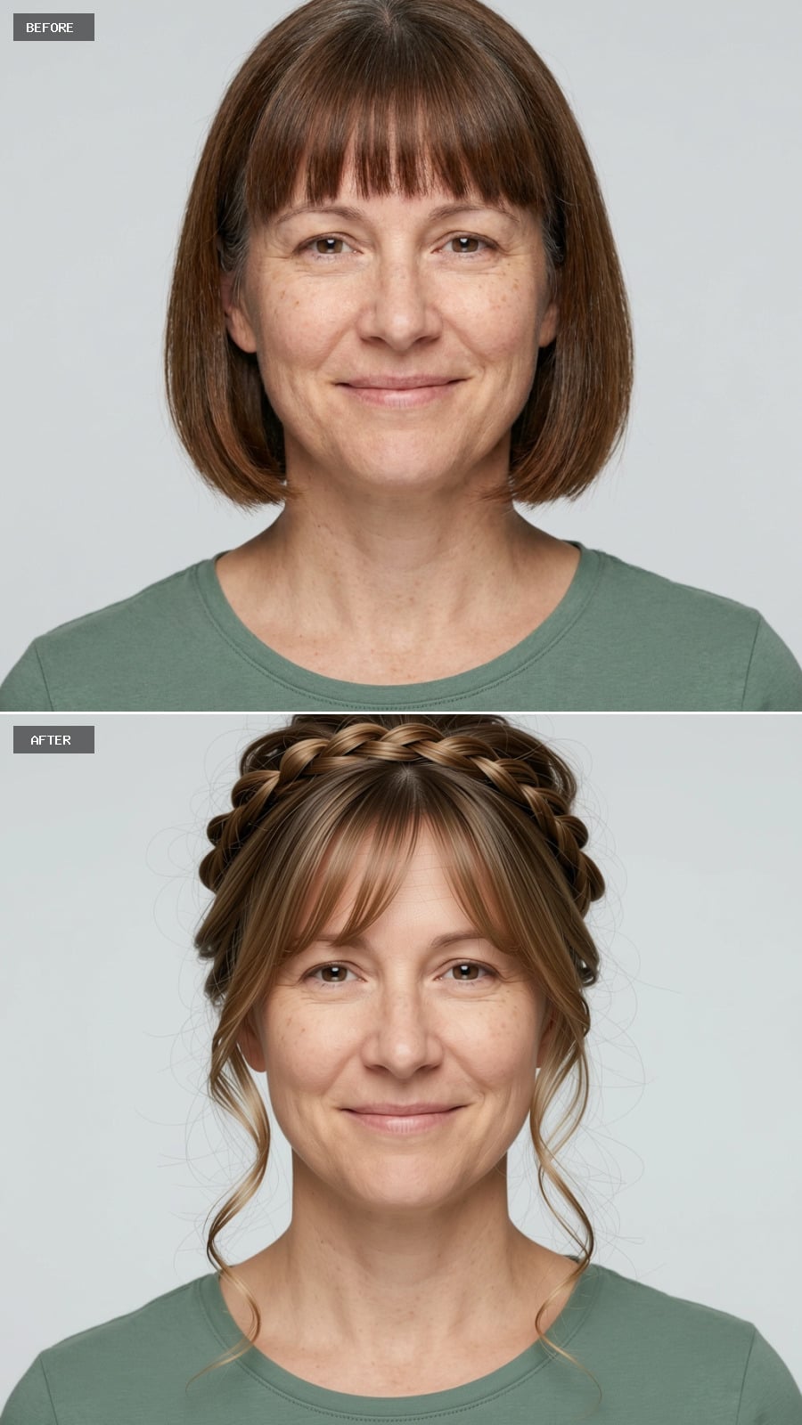 Crown Braid With Wispy Bangs: What Pinning Everything Up Reveals About Your Face