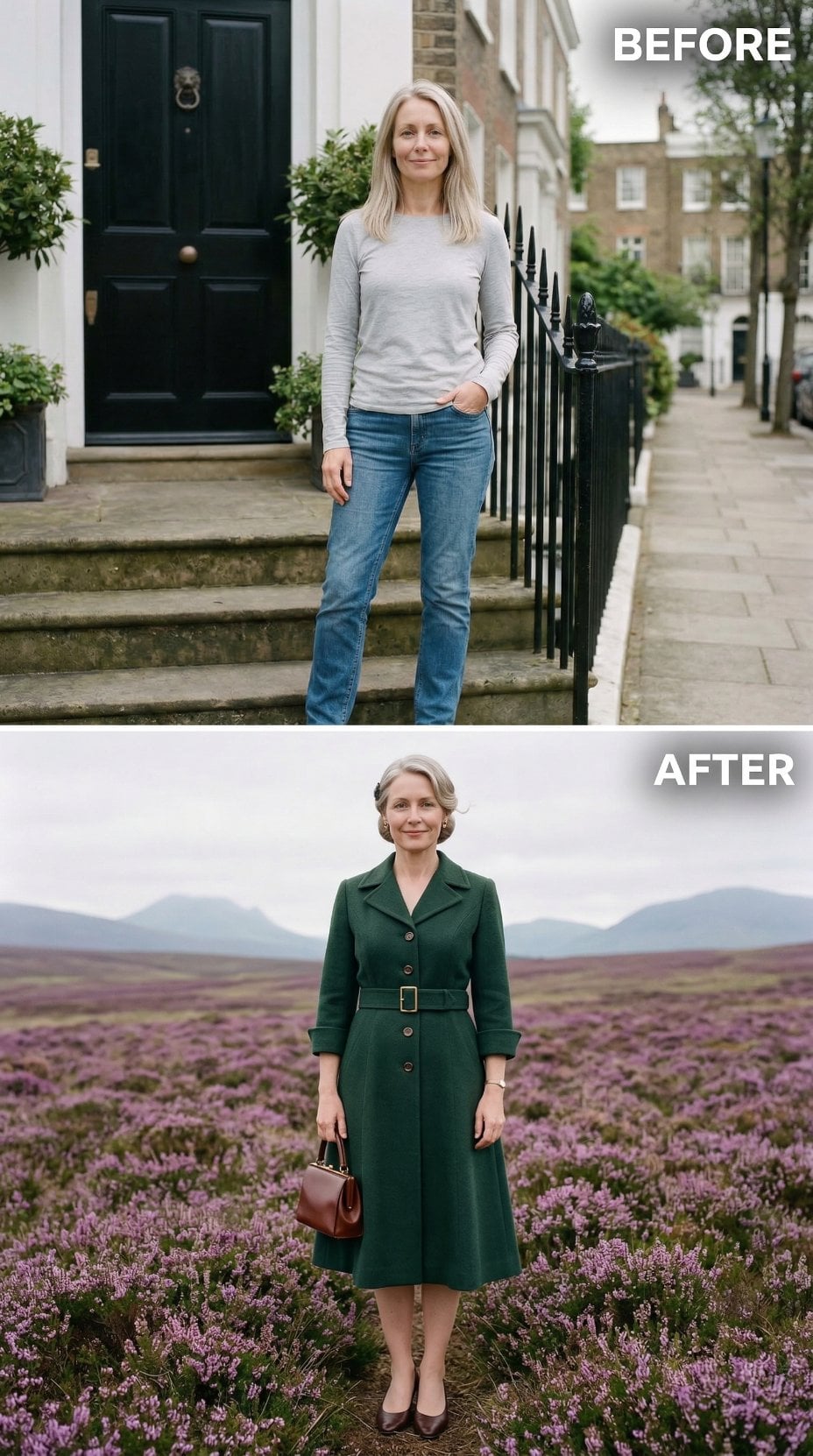 Forest Green Wool Coat with Belt in Heather Moorland