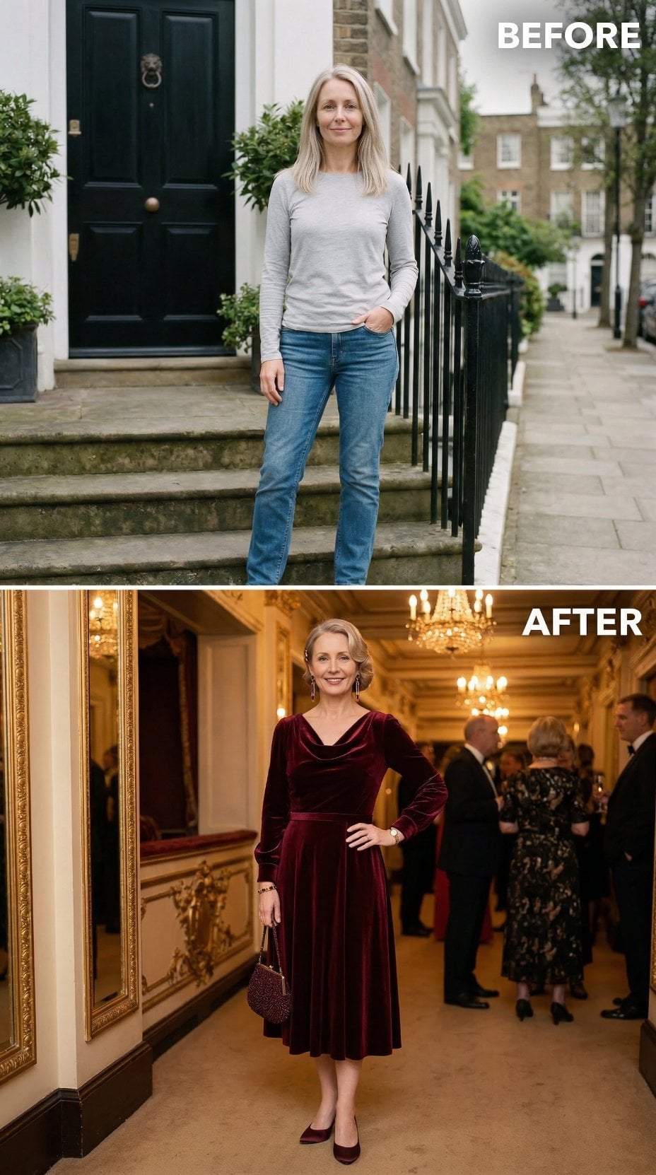 Burgundy Velvet Midi Dress with Cowl Neck in Gilded Ballroom