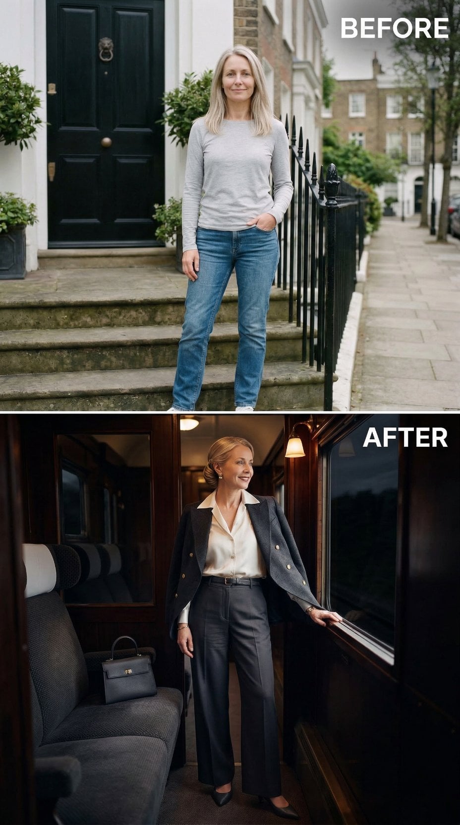 Wool Double-Breasted Blazer on Orient Express Corridor at Dusk