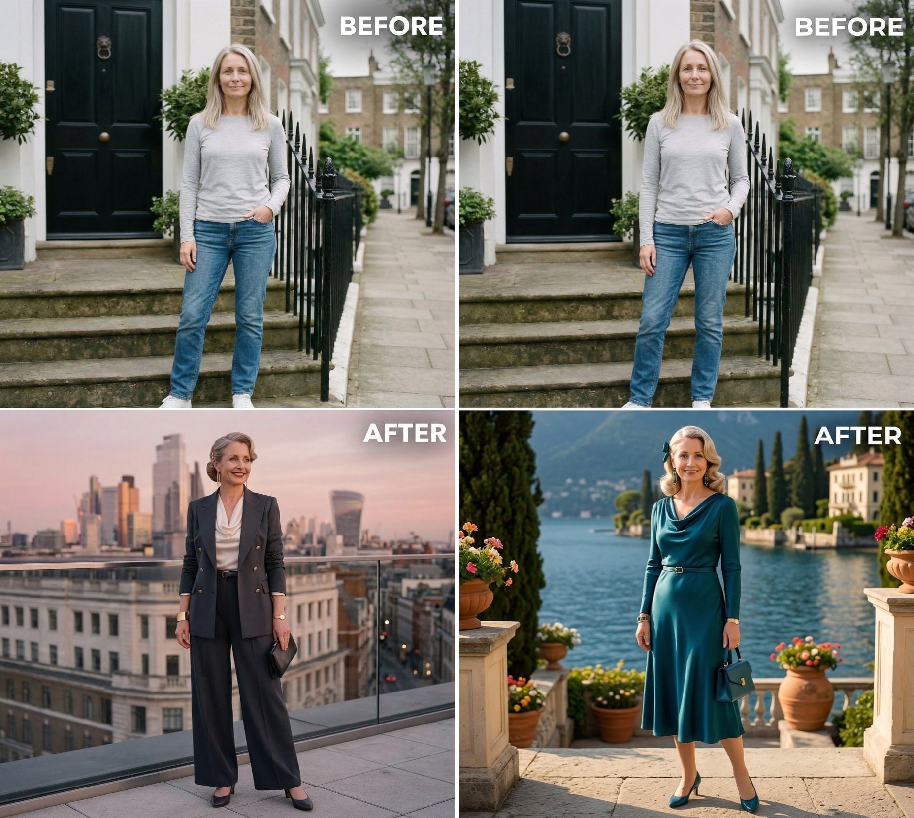 Charcoal Double-Breasted Suiting on a City Rooftop