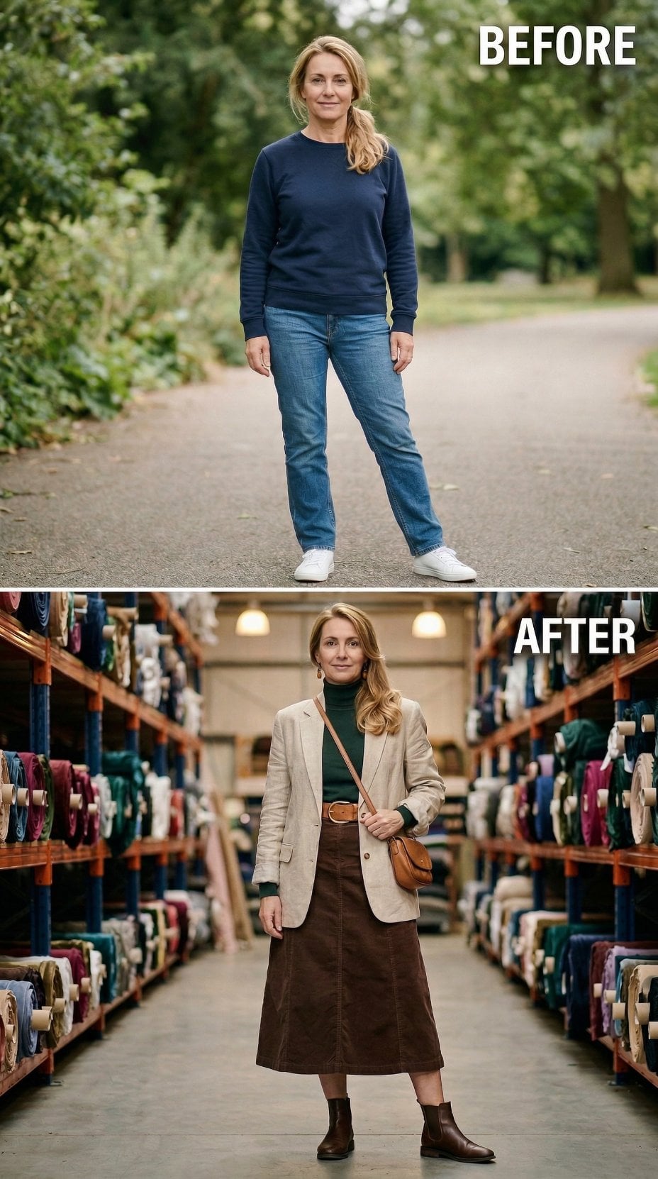 Beige Blazer Over Forest Green Turtleneck Tells the Fabric Archivist Story