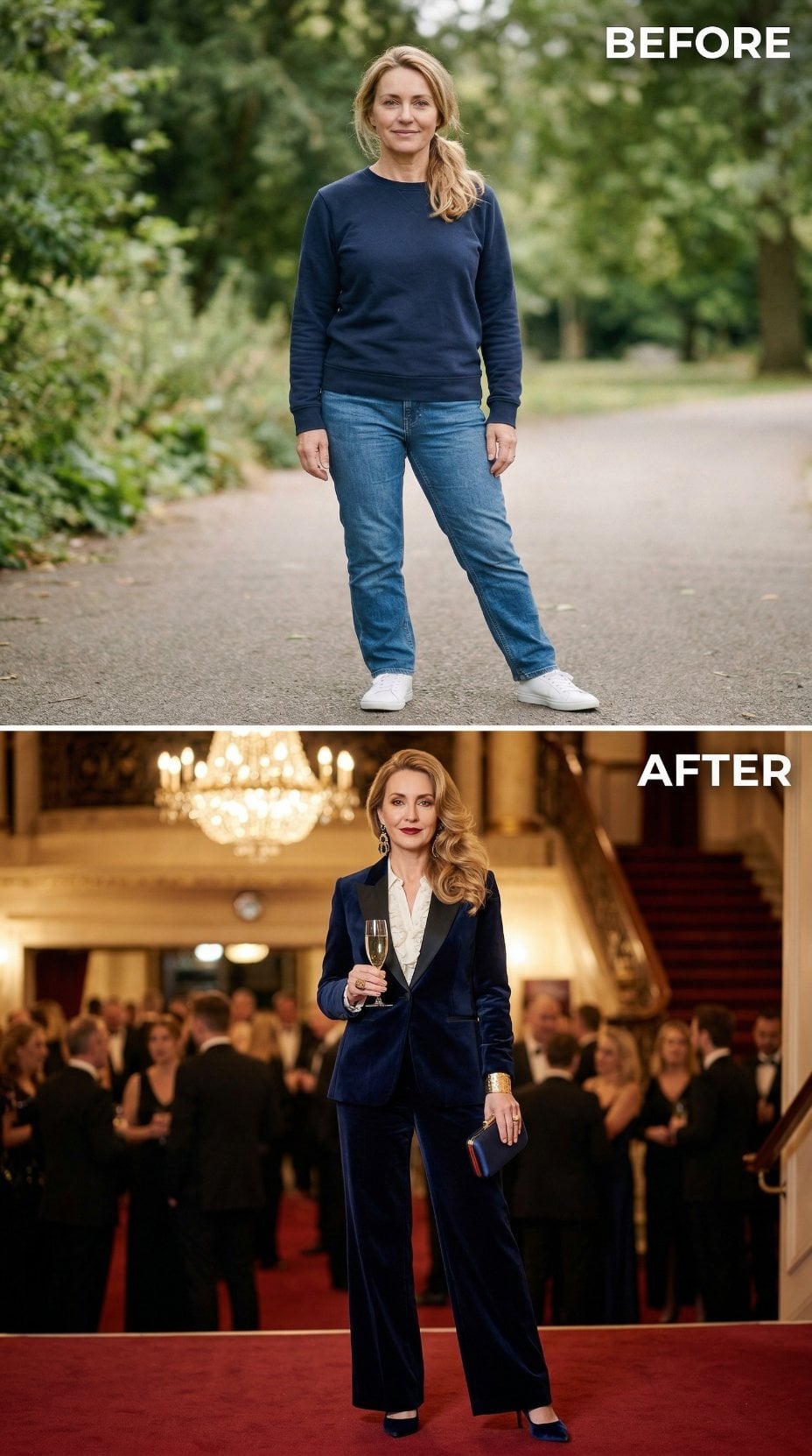 Velvet Blazer and Wide-Leg Trousers Stage the Grand Ballroom Exit