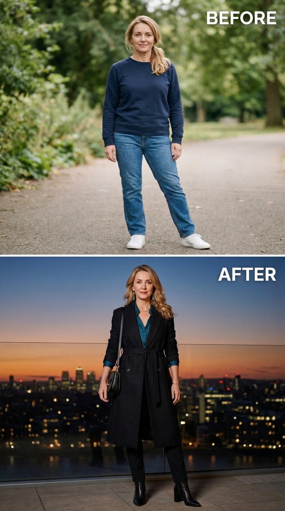 Black Trench Coat Over Teal Silk Blouse Scripts the Rooftop Premiere