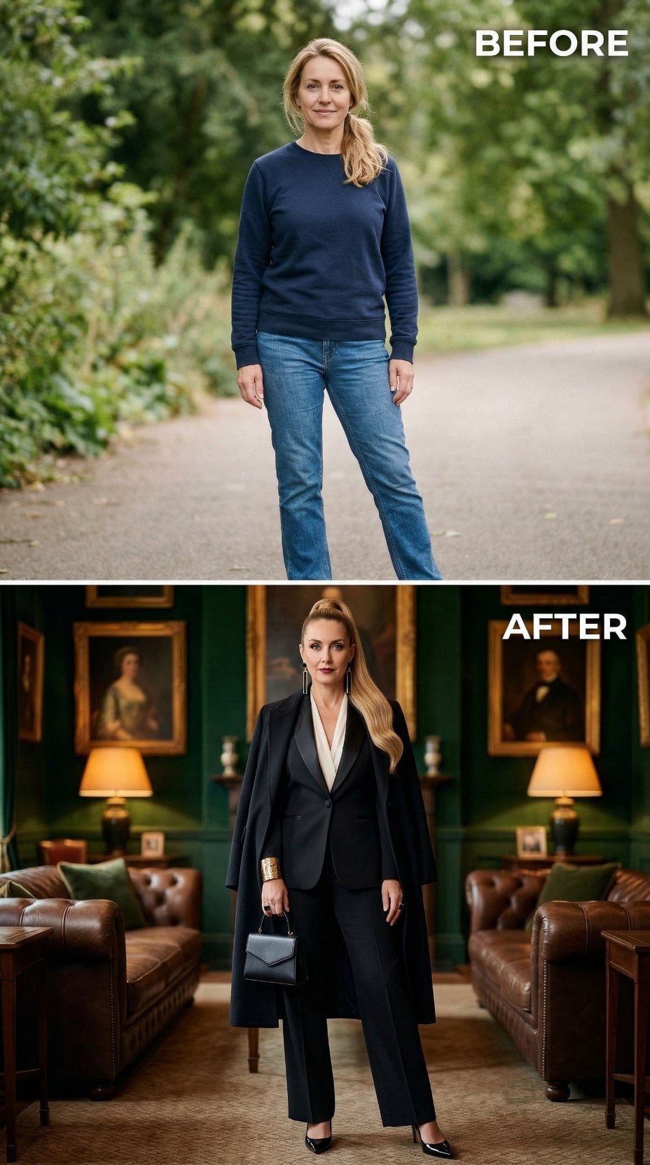 Black Tuxedo Jacket Paired with Long Cape Coat Dominates Library