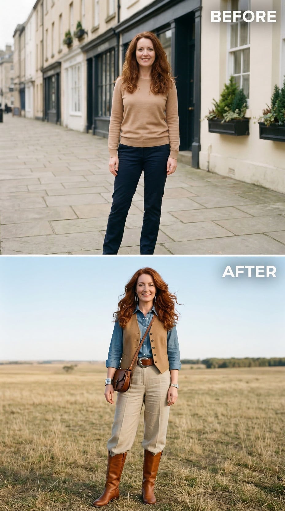 Chambray Workshirt and Camel Vest Signal Ranch Country Revival