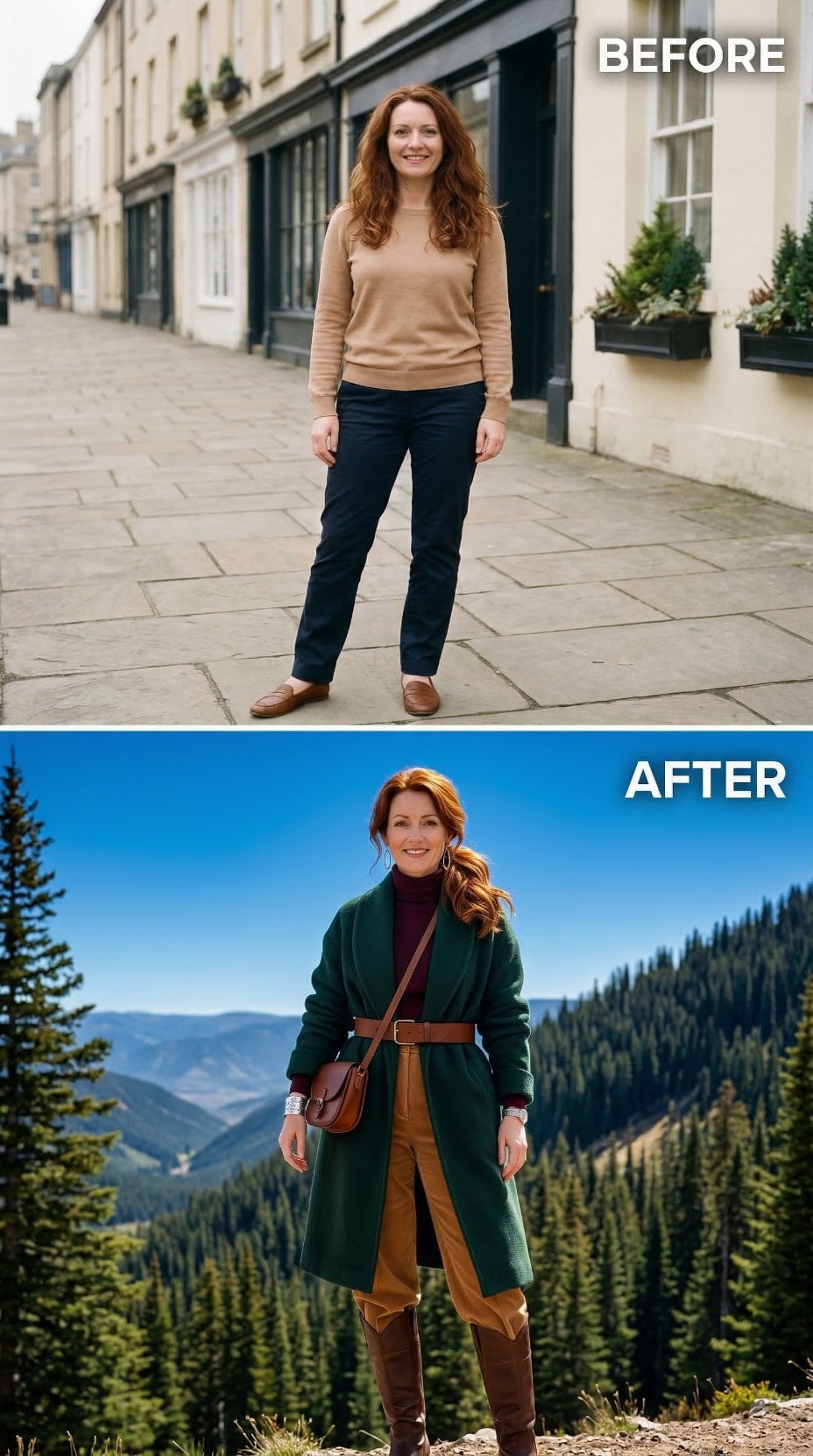 Deep Green Coat and Brown Belt Frame Alpine Ridgeline Confidence