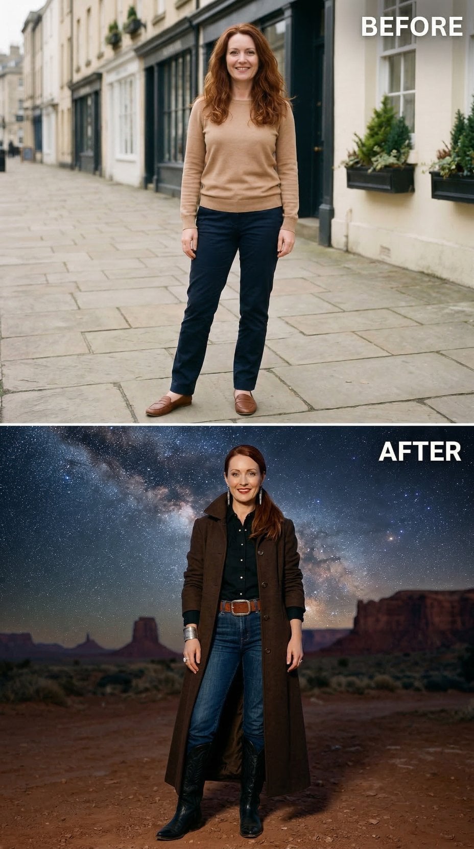 Long Brown Coat and Black Shirt Stage Monument Valley Standoff
