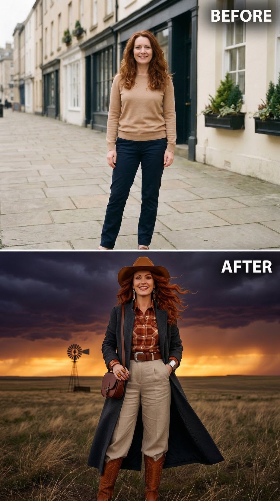 Long Charcoal Duster and Plaid Flannel Meet Golden Prairie Wind