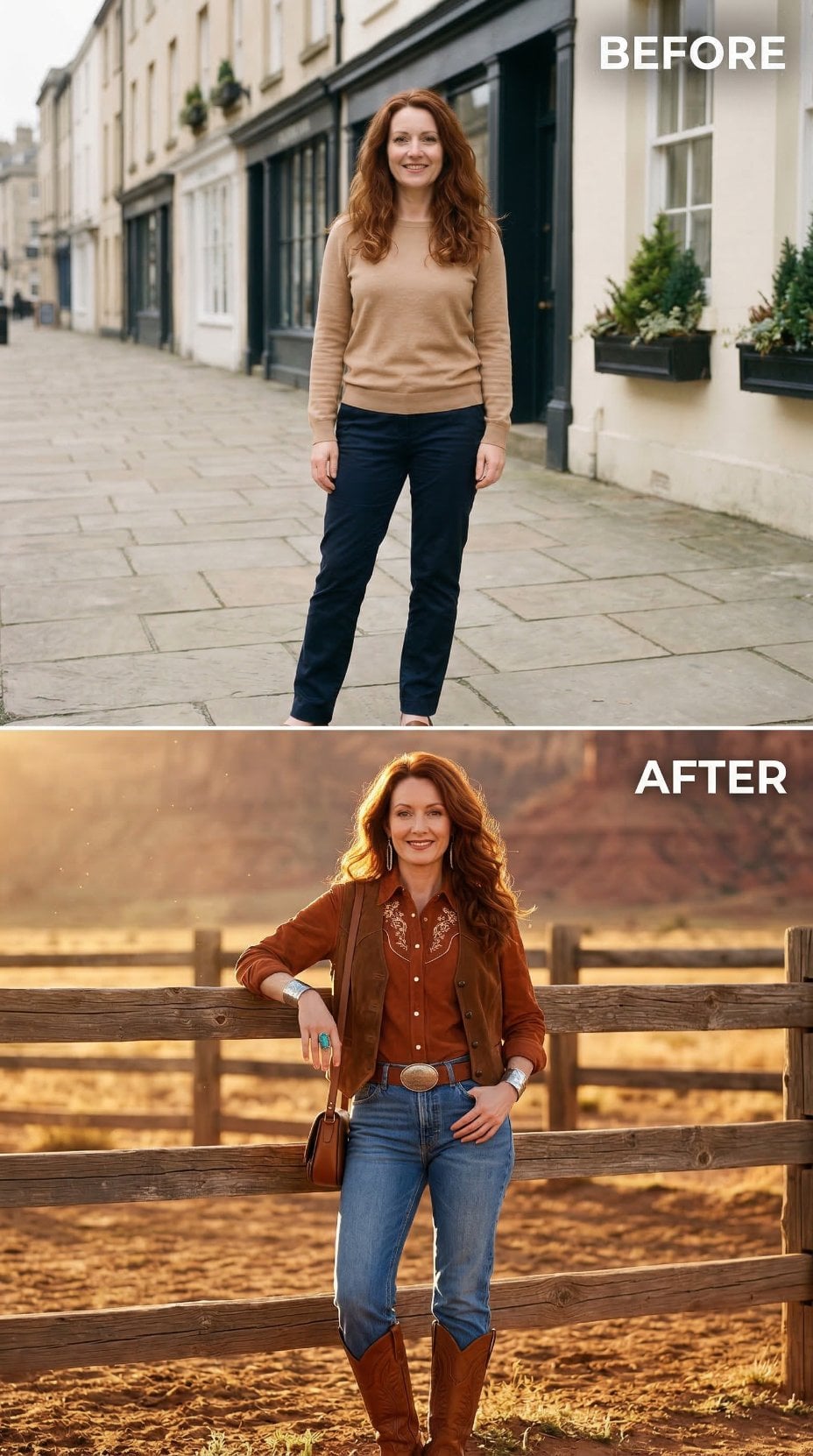 Brown Suede Jacket and Embroidered Snap Shirt Lean Into Ranch Fence Golden Hour