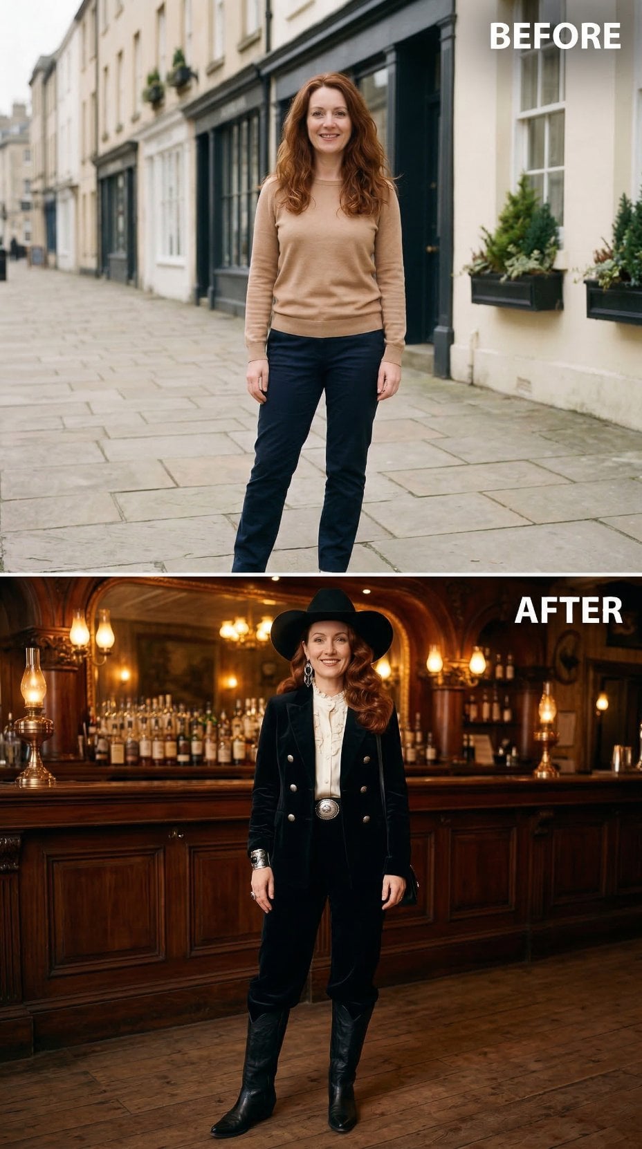 Black Velvet Blazer and Wide-Brim Hat Own Saloon Bar Lamplight
