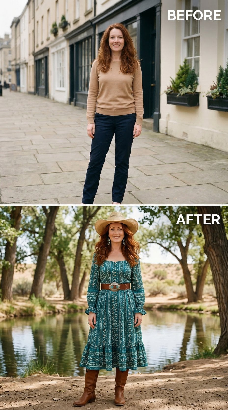 Turquoise Prairie Dress and Straw Cowboy Hat Wade Creekside Cottonwood Shade