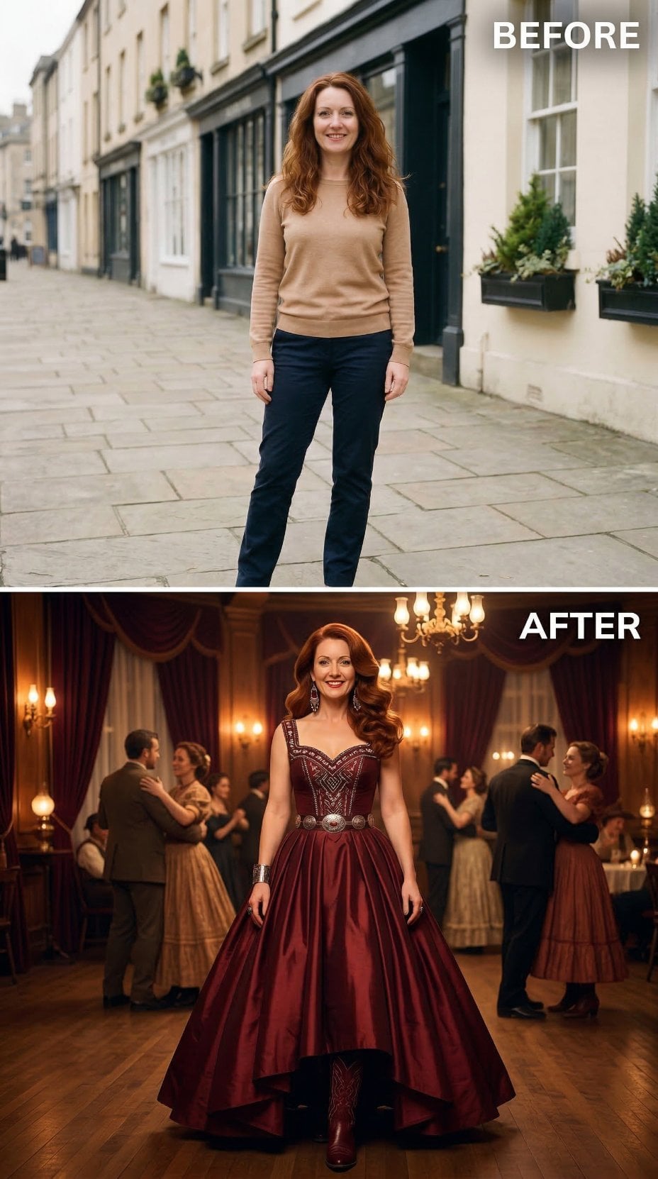 Deep Burgundy Ball Gown and Beaded Bodice Claim Candlelit Ballroom Center