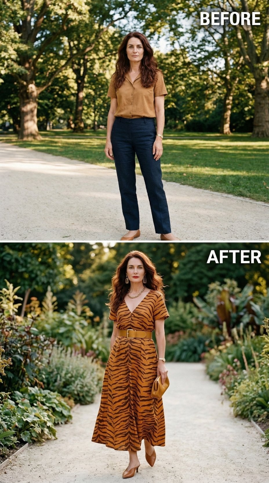Mustard Tiger Print and a Wide Belt Just Ended Her Relationship With Safe Dressing