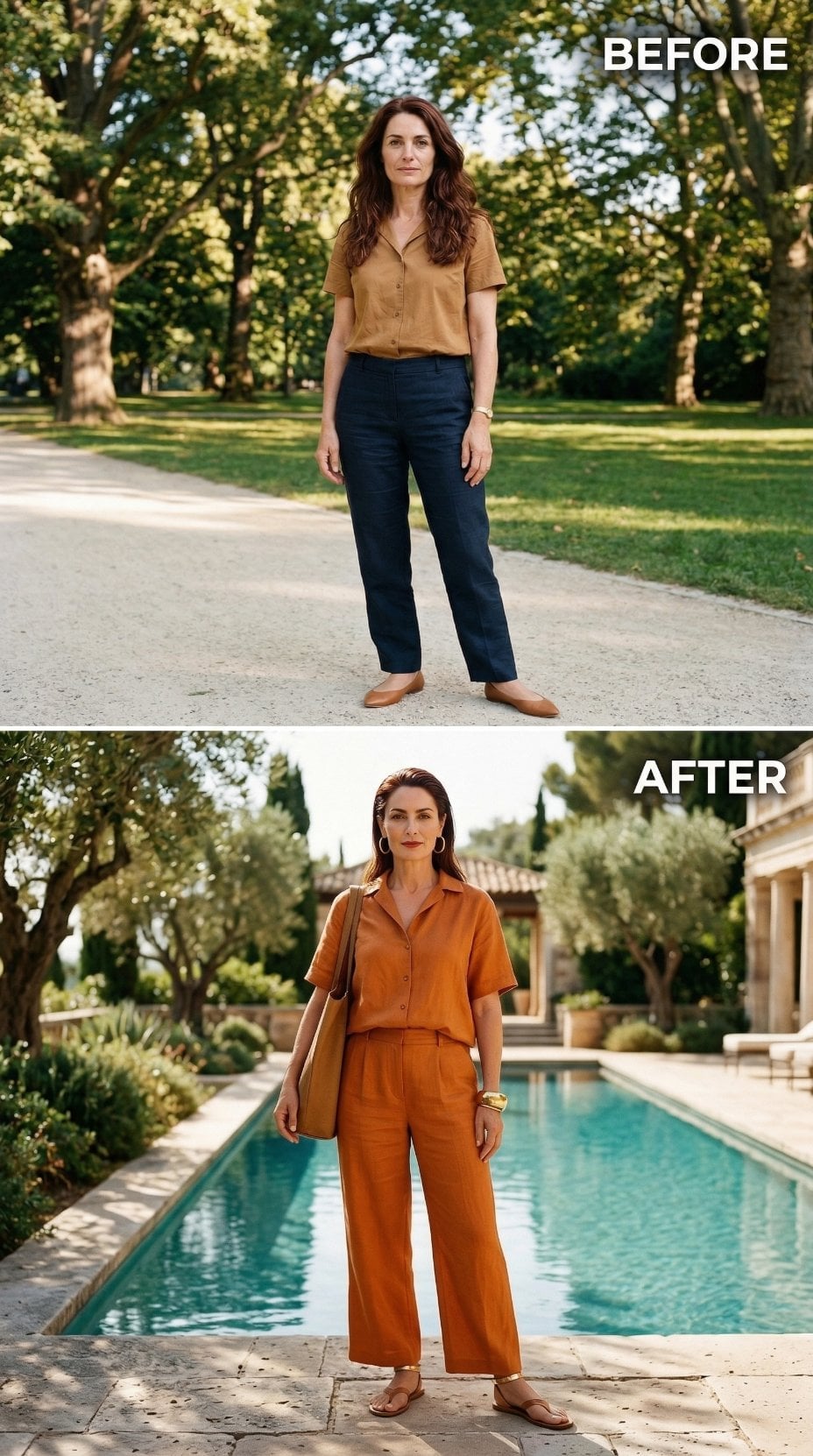 Burnt Orange Linen Head-to-Toe Just Solved the Summer Outfit Problem She Didn't Know She Had