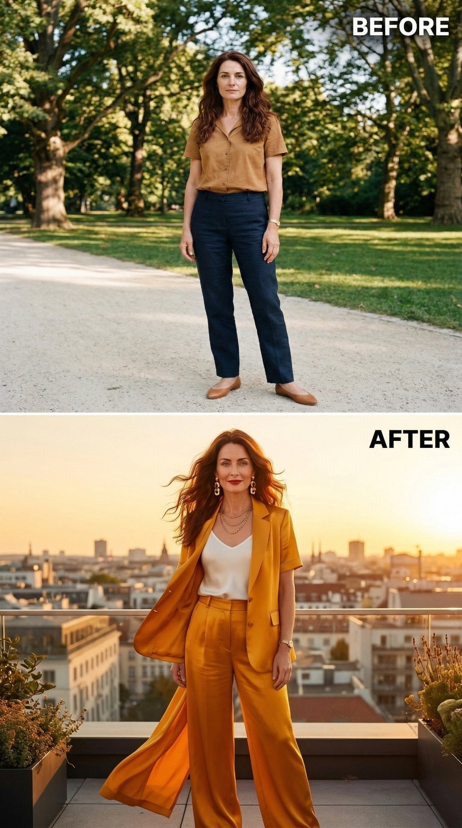Marigold Blazer and Wide-Leg Suit Just Claimed the Rooftop Golden Hour