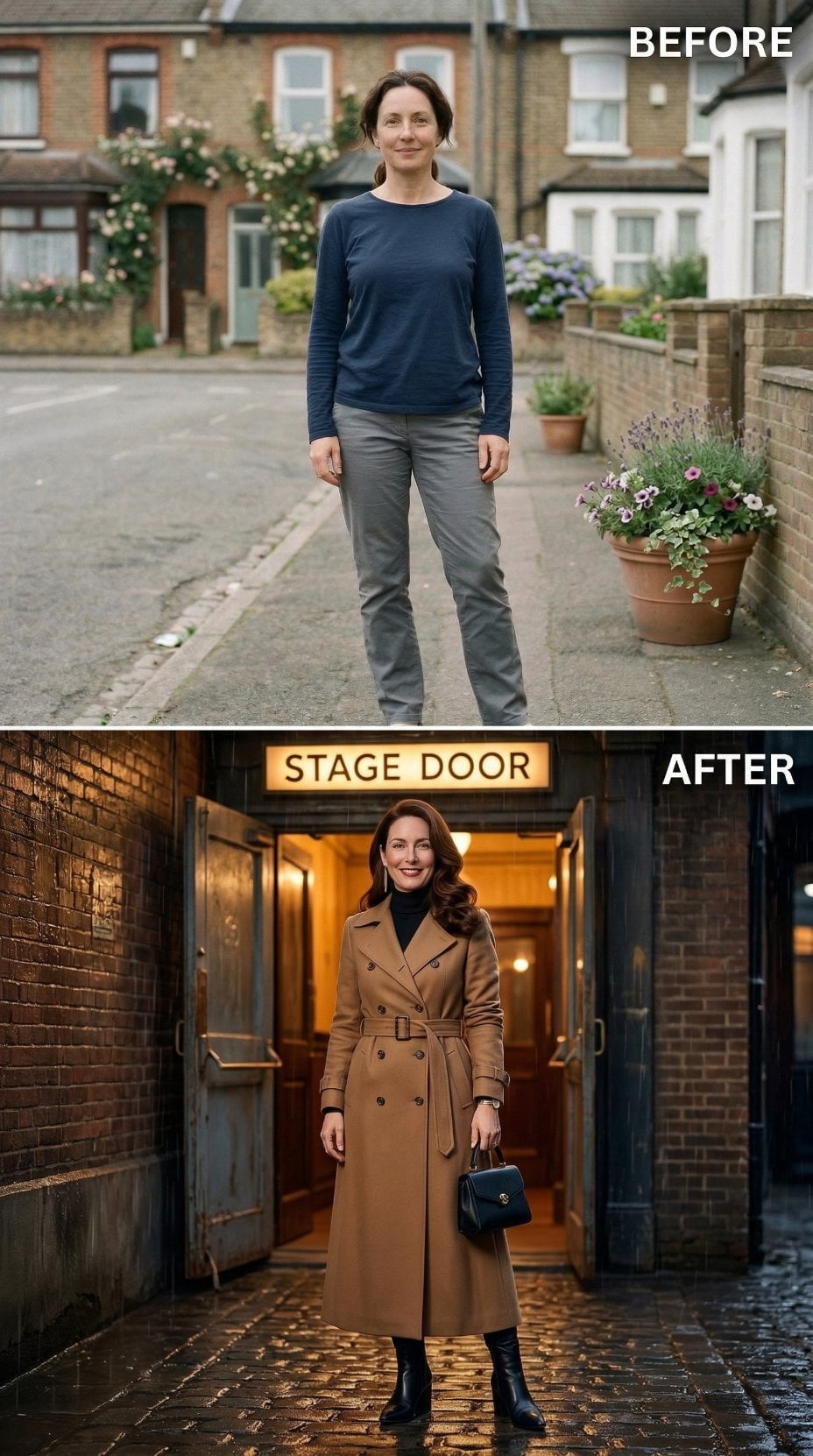 Camel Trench Coat and Black Turtleneck Channel Leading Lady Sophistication